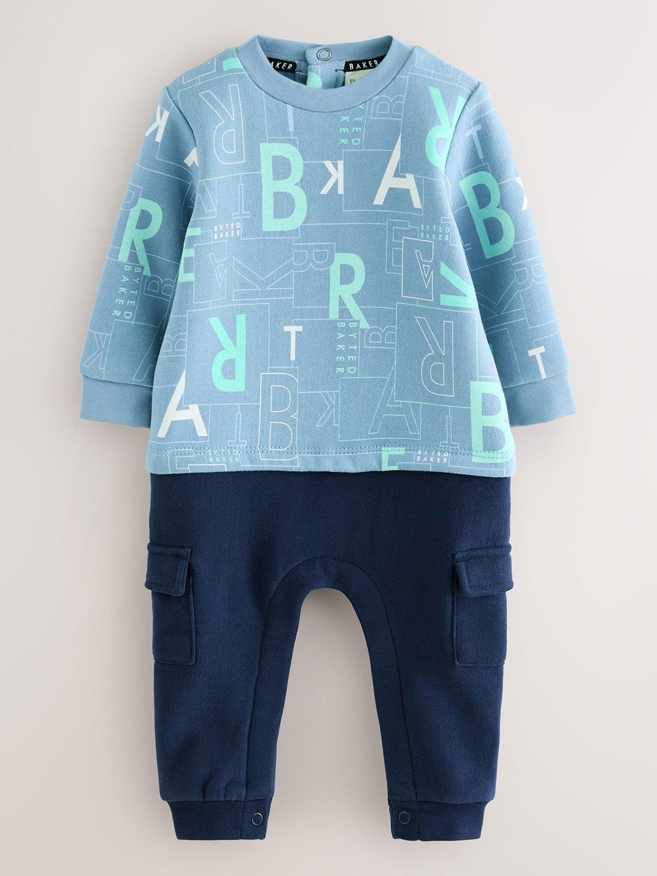 Image 1 of 6 of Ted Baker Baby Boys Graphic Rompersuit - Blue