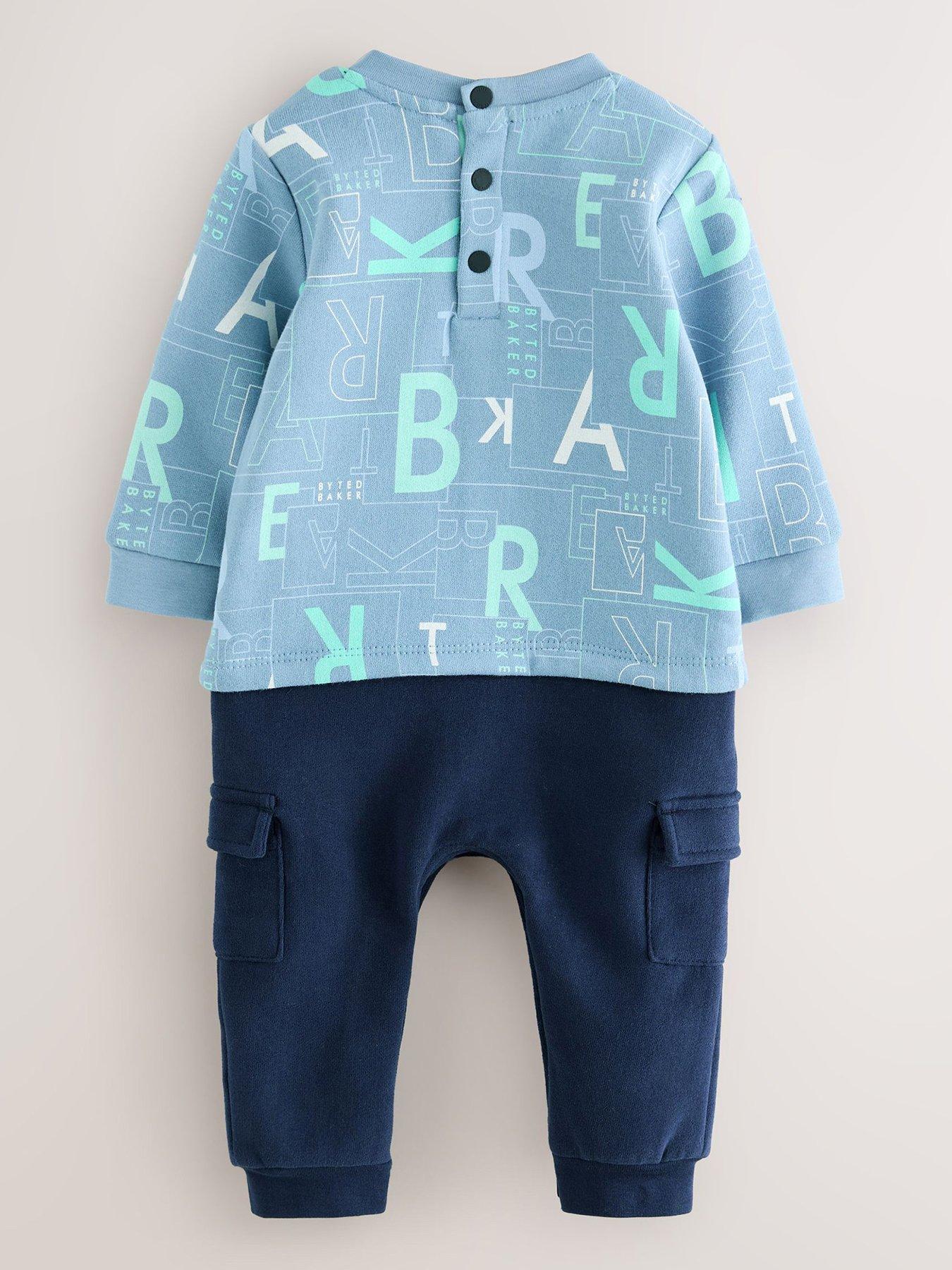 Image 2 of 6 of Ted Baker Baby Boys Graphic Rompersuit - Blue