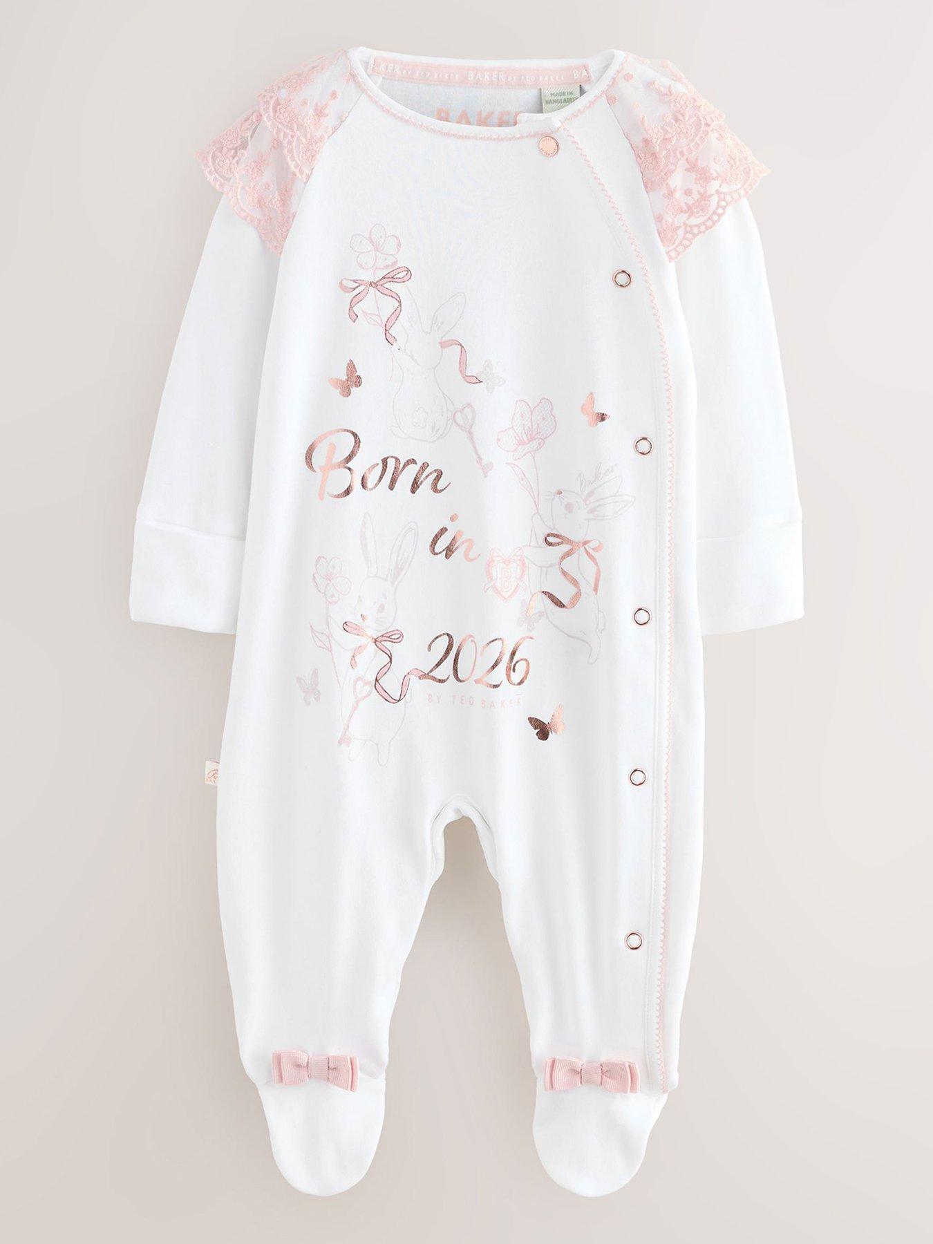 Ted Baker Baby Girls Born In 2026 Bunny Sleepsuit - White