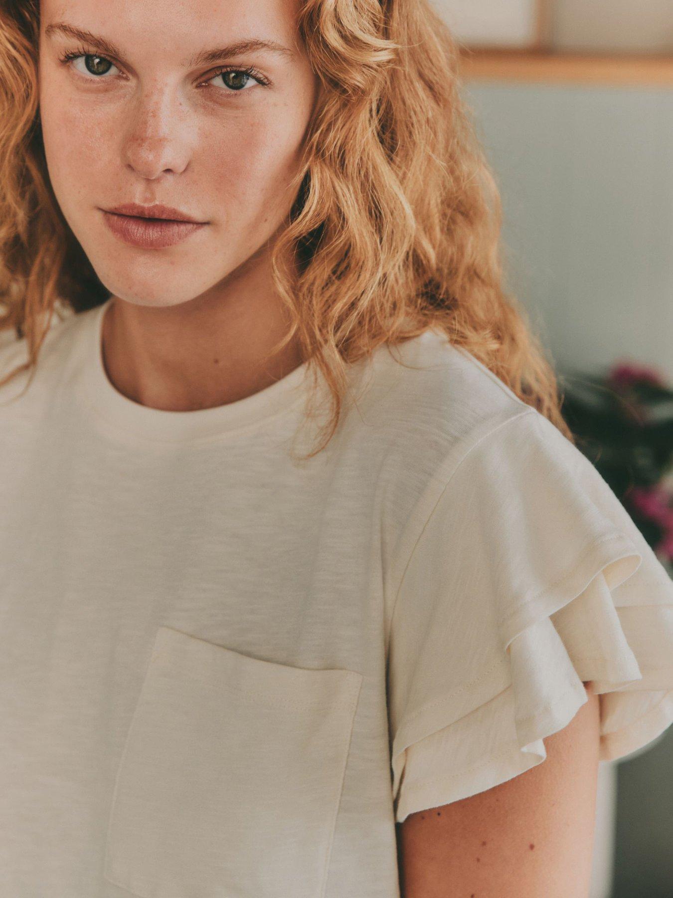 Image 4 of 7 of Laura Ashley Peony Ruffle Short Sleeve Jersey Pyjamas - Pink