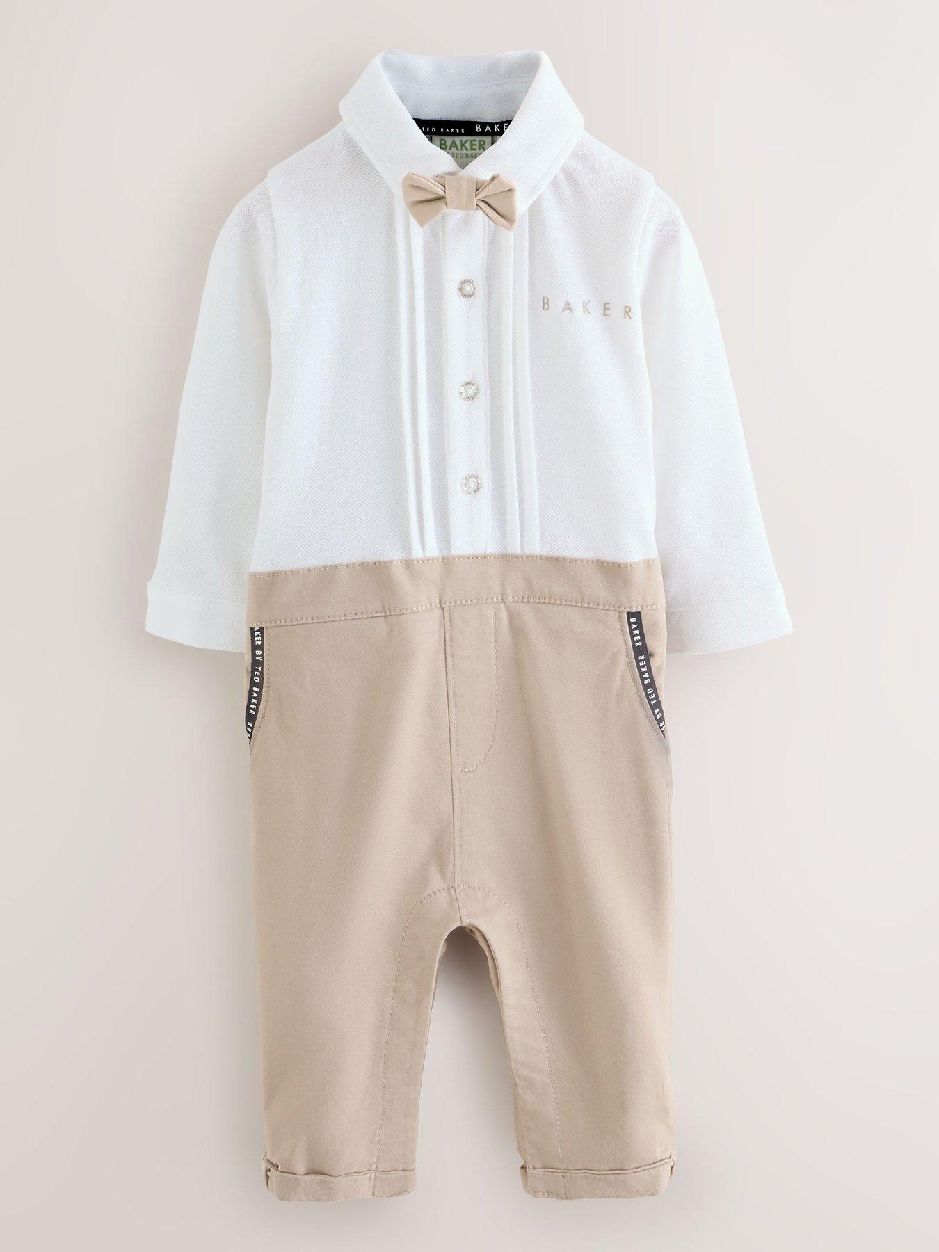 Image 1 of 6 of Ted Baker Baby Boys Smart Rompersuit - Cream