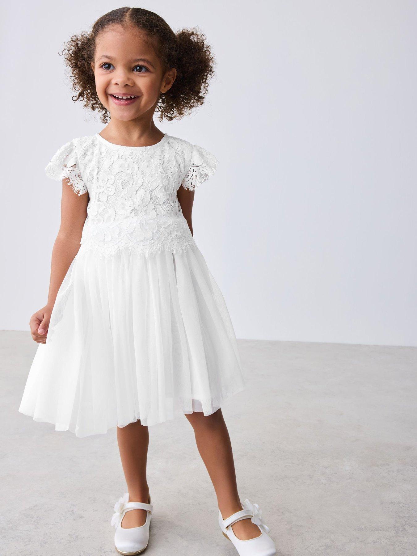 Image 1 of 7 of Ted Baker Younger Girls Lace Dress - White