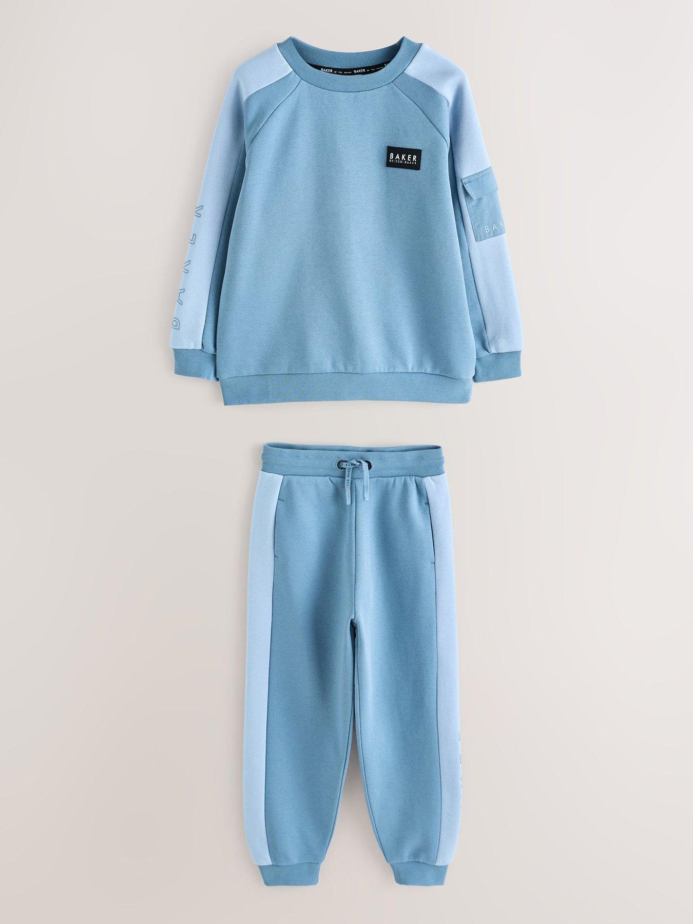 Image 2 of 7 of Ted Baker Older Boys Panel Colour Block Sweatshirt and Joggers Set - Blue