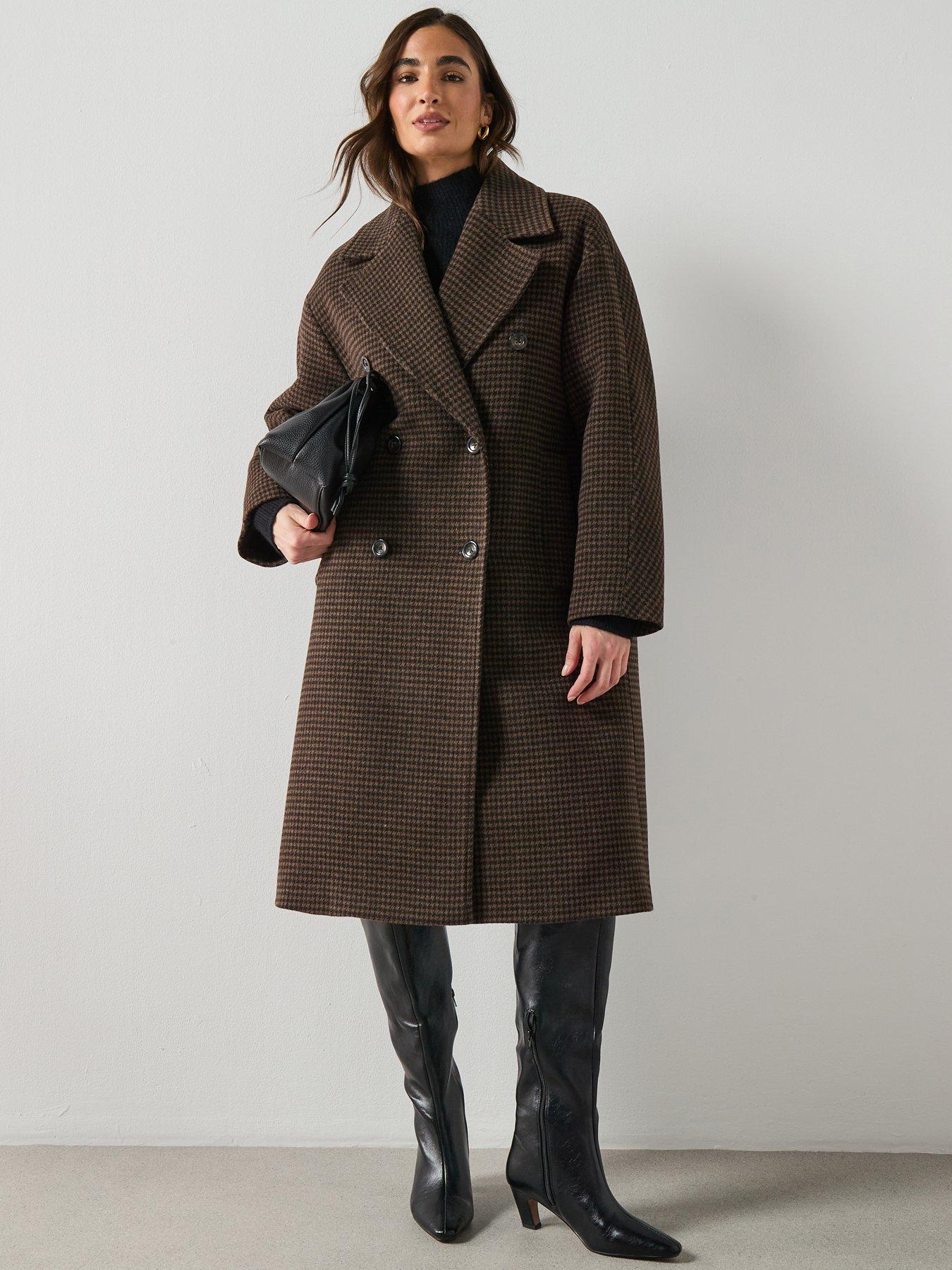 Mango Wool-Blend Micro-Houndstooth Coat - Brown