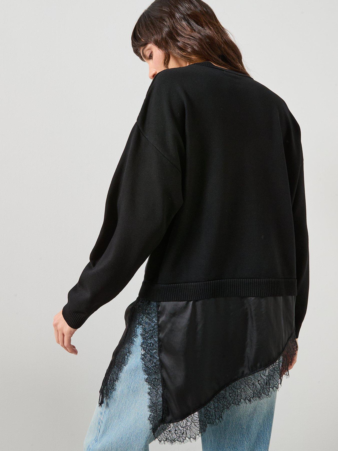 Image 2 of 6 of Mango Jumper With Lace Detail - Black