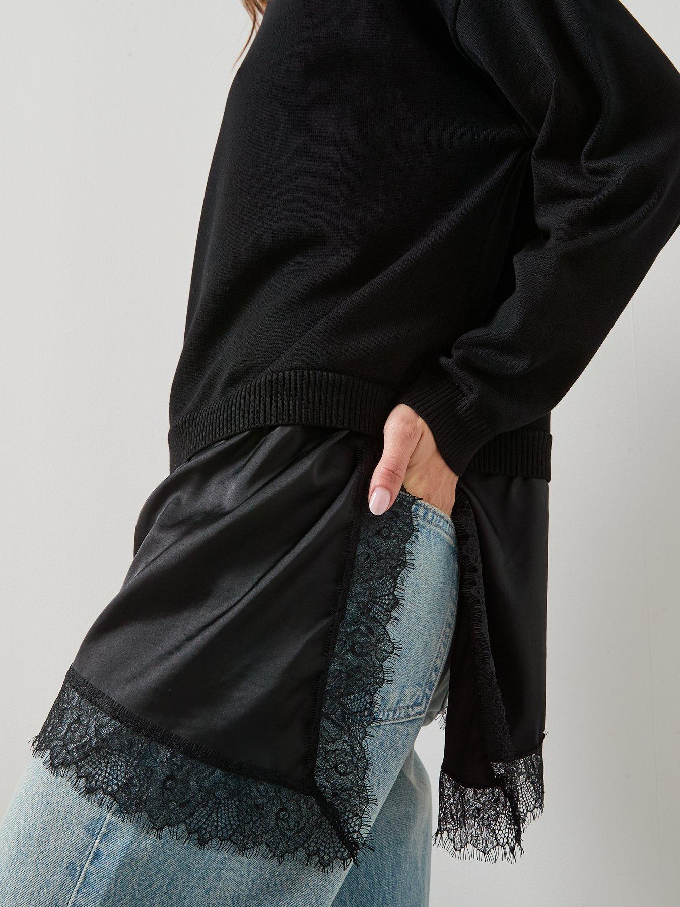 Image 4 of 6 of Mango Jumper With Lace Detail - Black