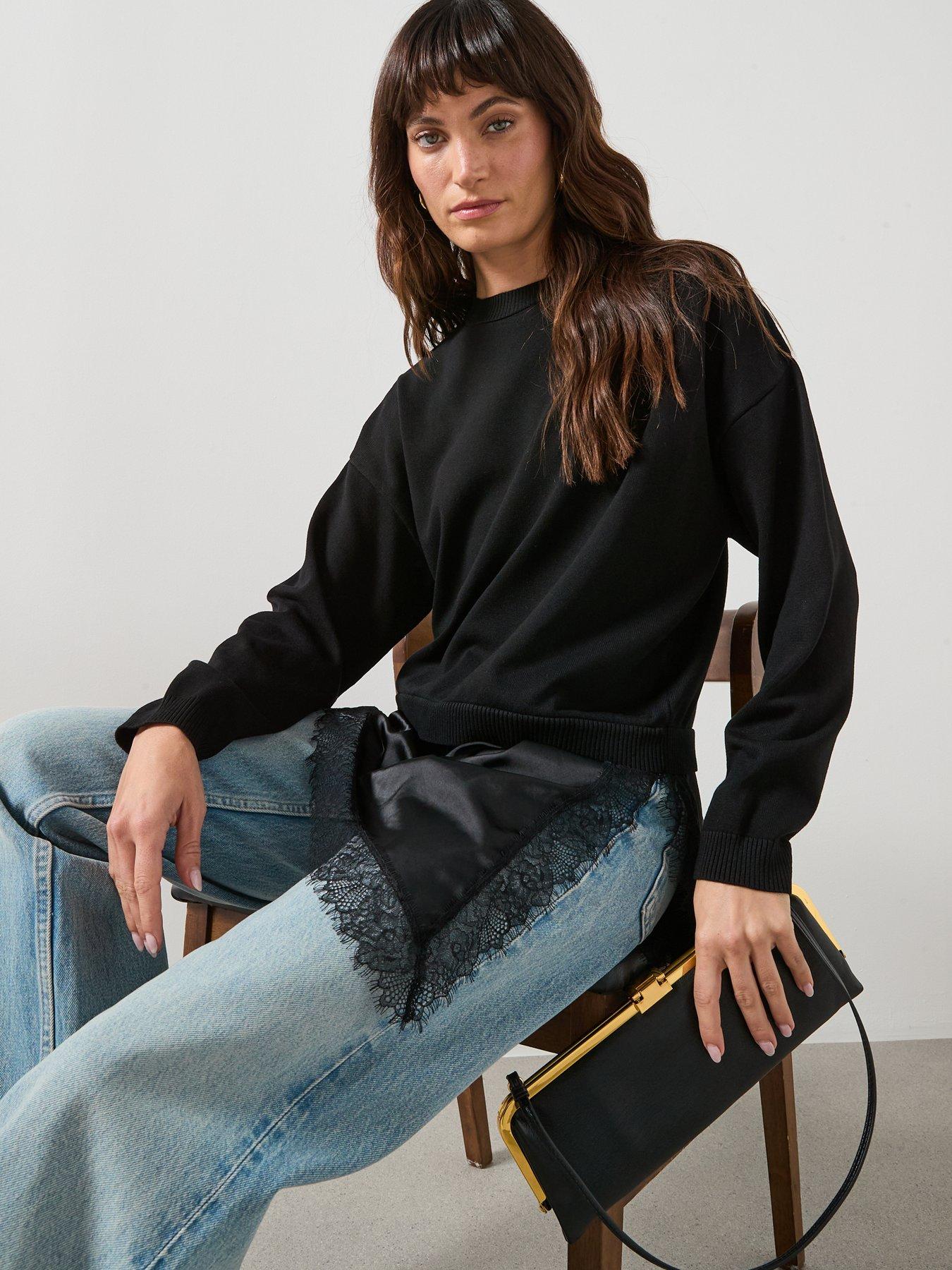 Image 5 of 6 of Mango Jumper With Lace Detail - Black