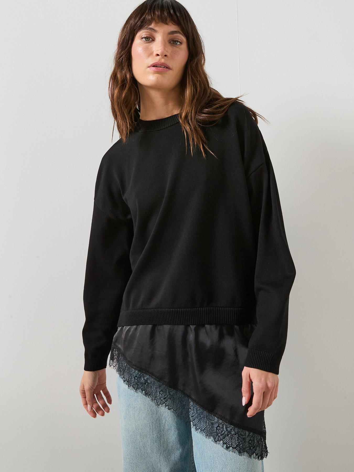 Image 6 of 6 of Mango Jumper With Lace Detail - Black