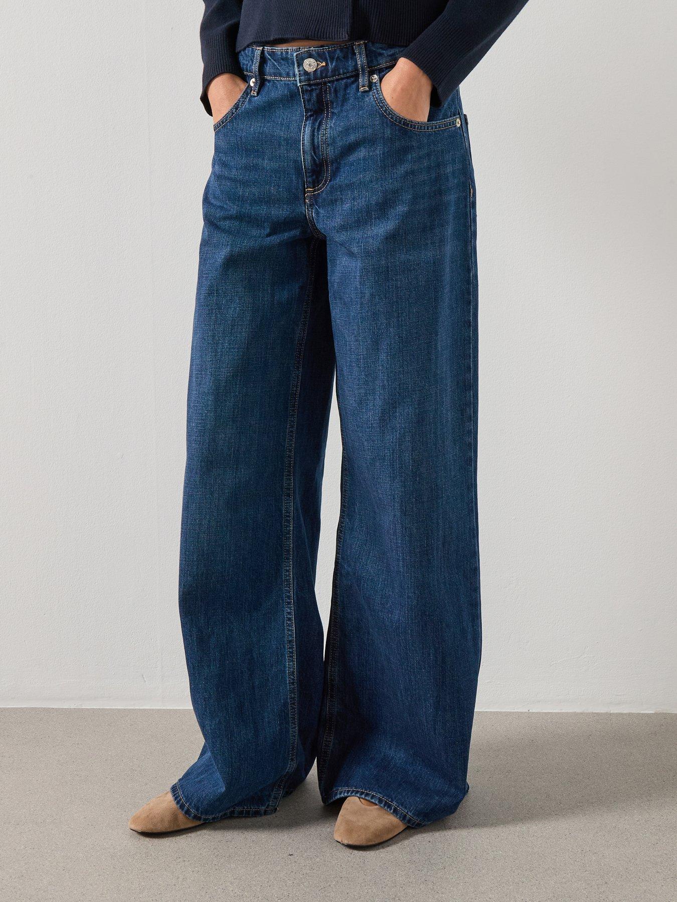 Image 1 of 6 of Mango Low Rise Wide Leg Jeans - Blue