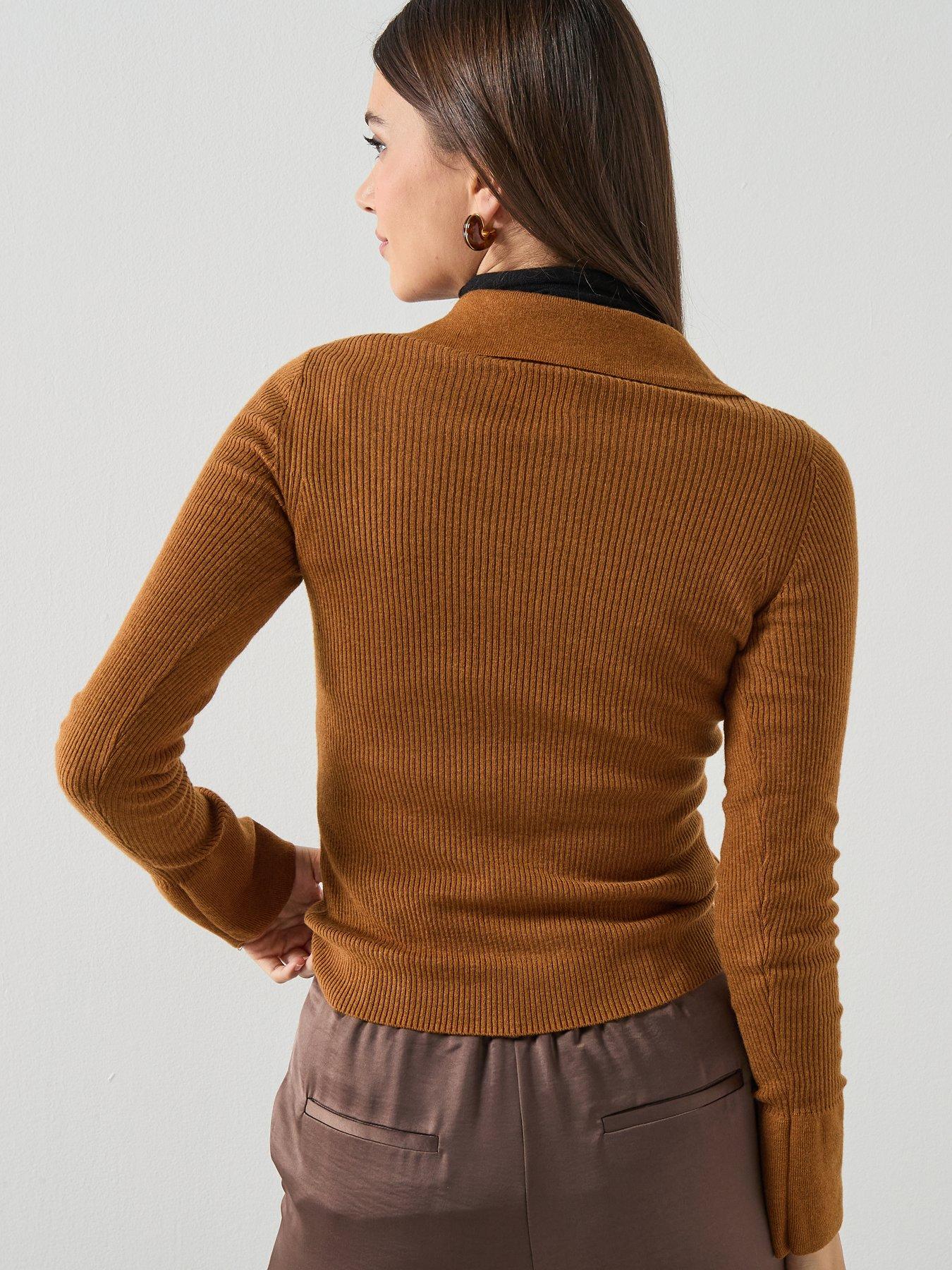 Image 2 of 6 of Mango Polo-neck Ribbed Sweater- Tabaco