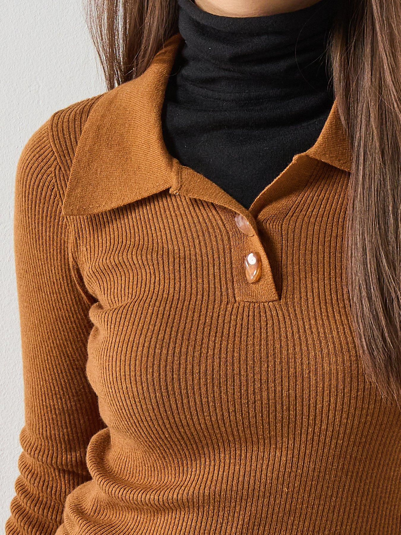 Image 4 of 6 of Mango Polo-neck Ribbed Sweater- Tabaco