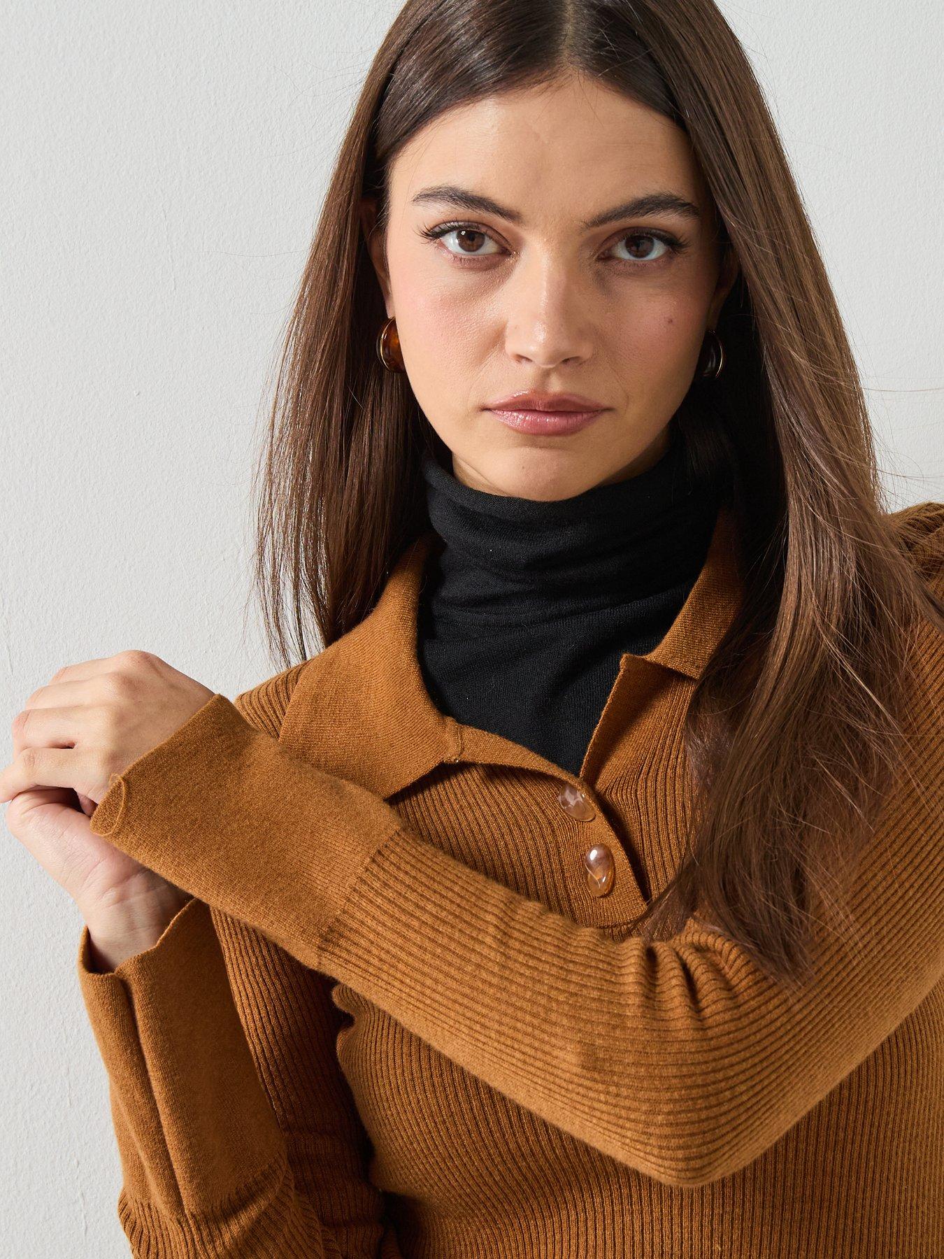 Image 5 of 6 of Mango Polo-neck Ribbed Sweater- Tabaco