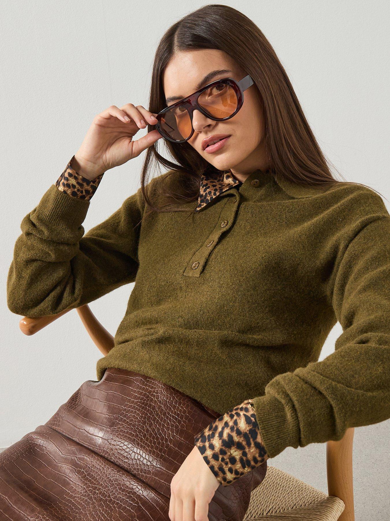 Mango: Long-sleeved Polo-neck Sweater - Khaki