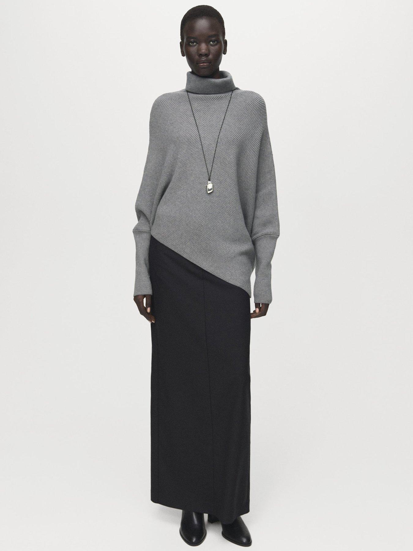 Mango Sweater With Asymmetrical Roll Neck - Grey