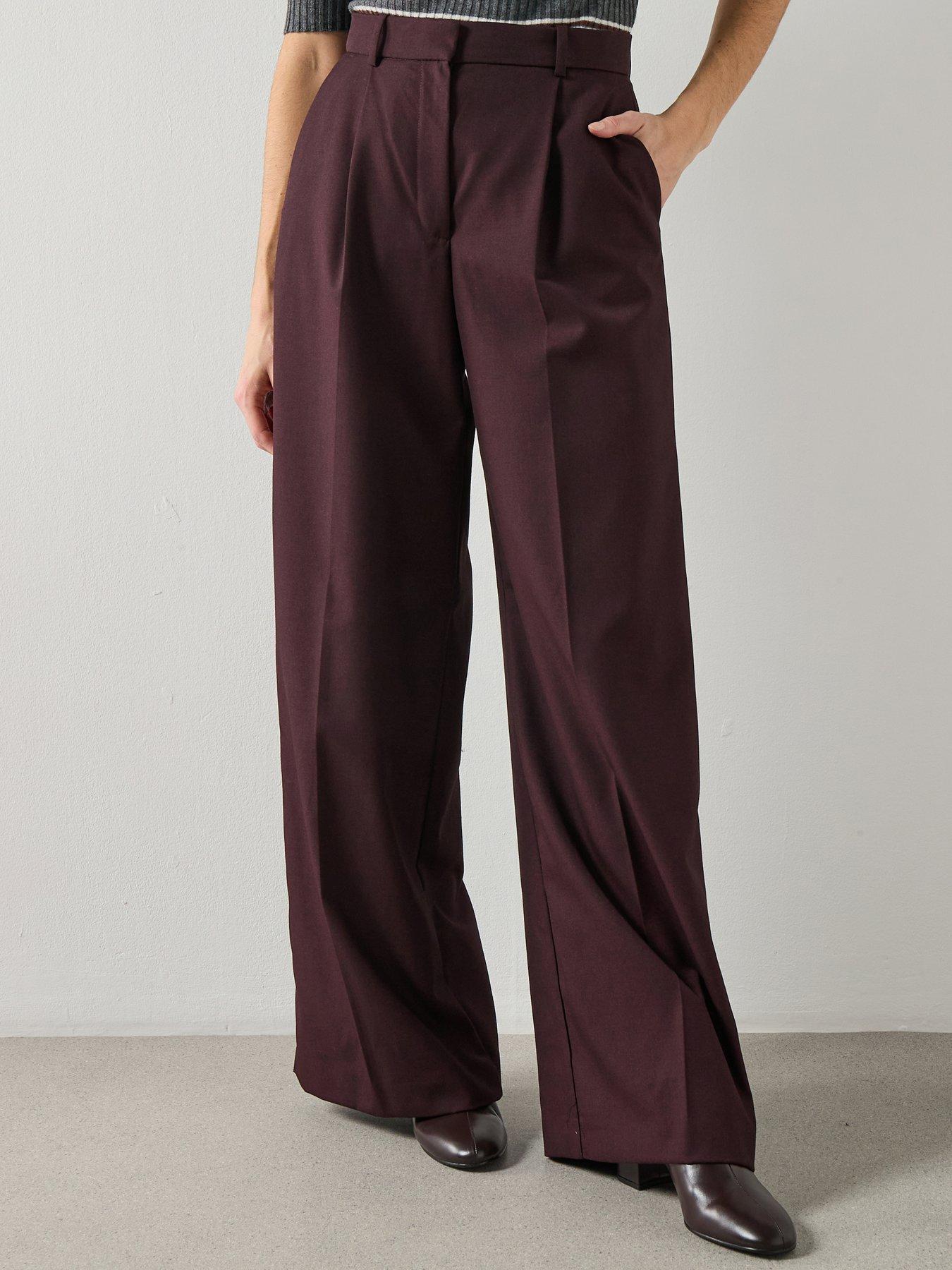 Mango Wide Leg Suit Trousers - Red Wine