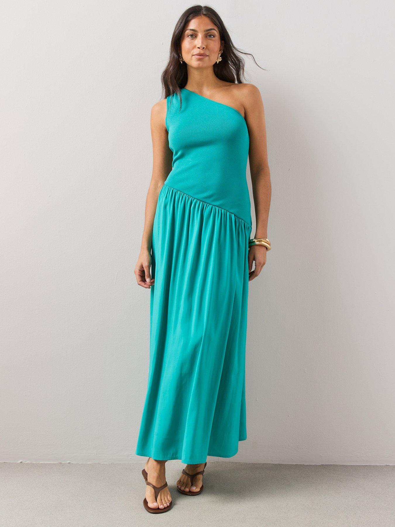 The Very Collection One Shoulder Woven Mix Midi Dress