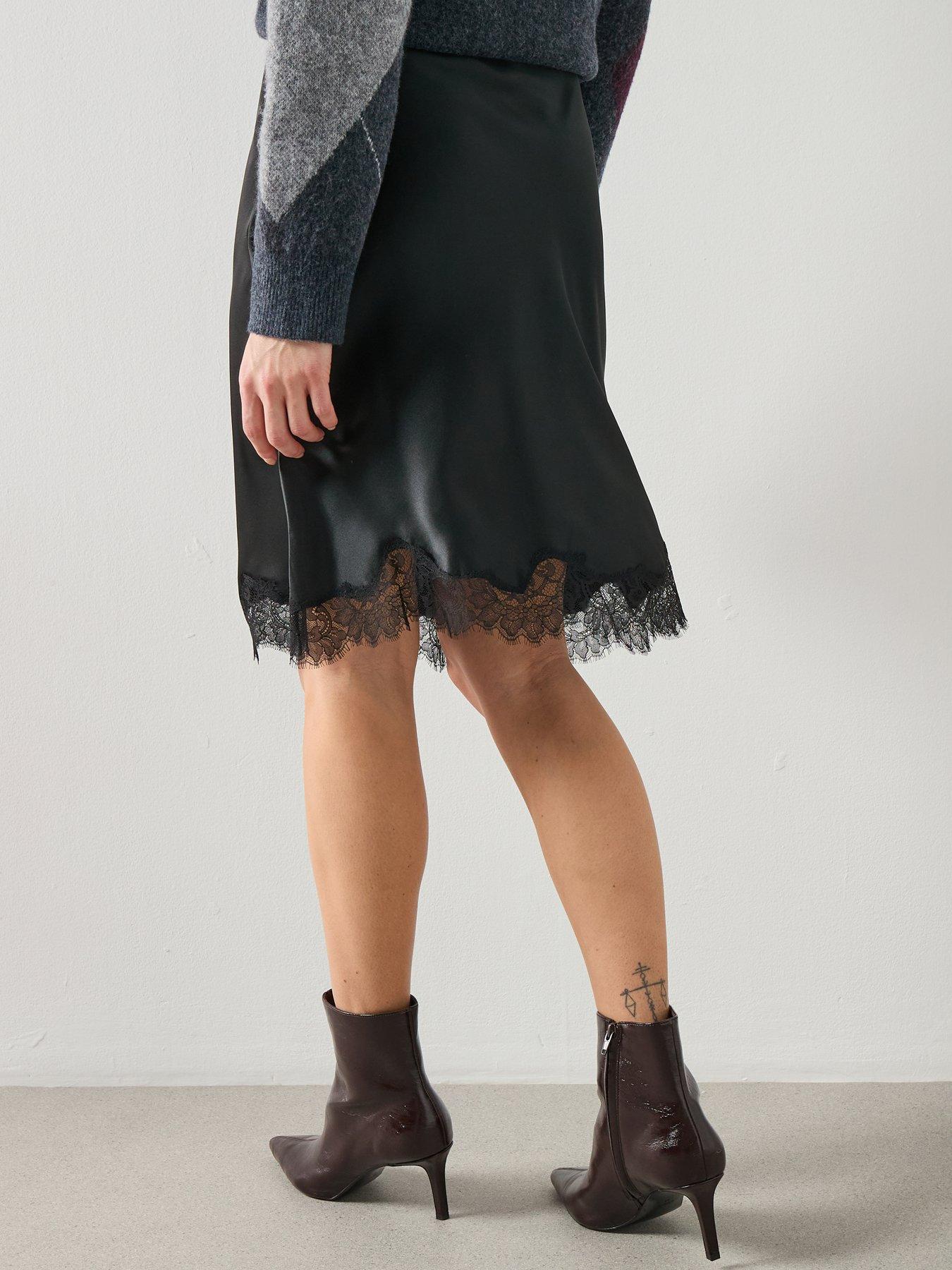 Image 2 of 6 of Mango Satin Lace Skirt- Black