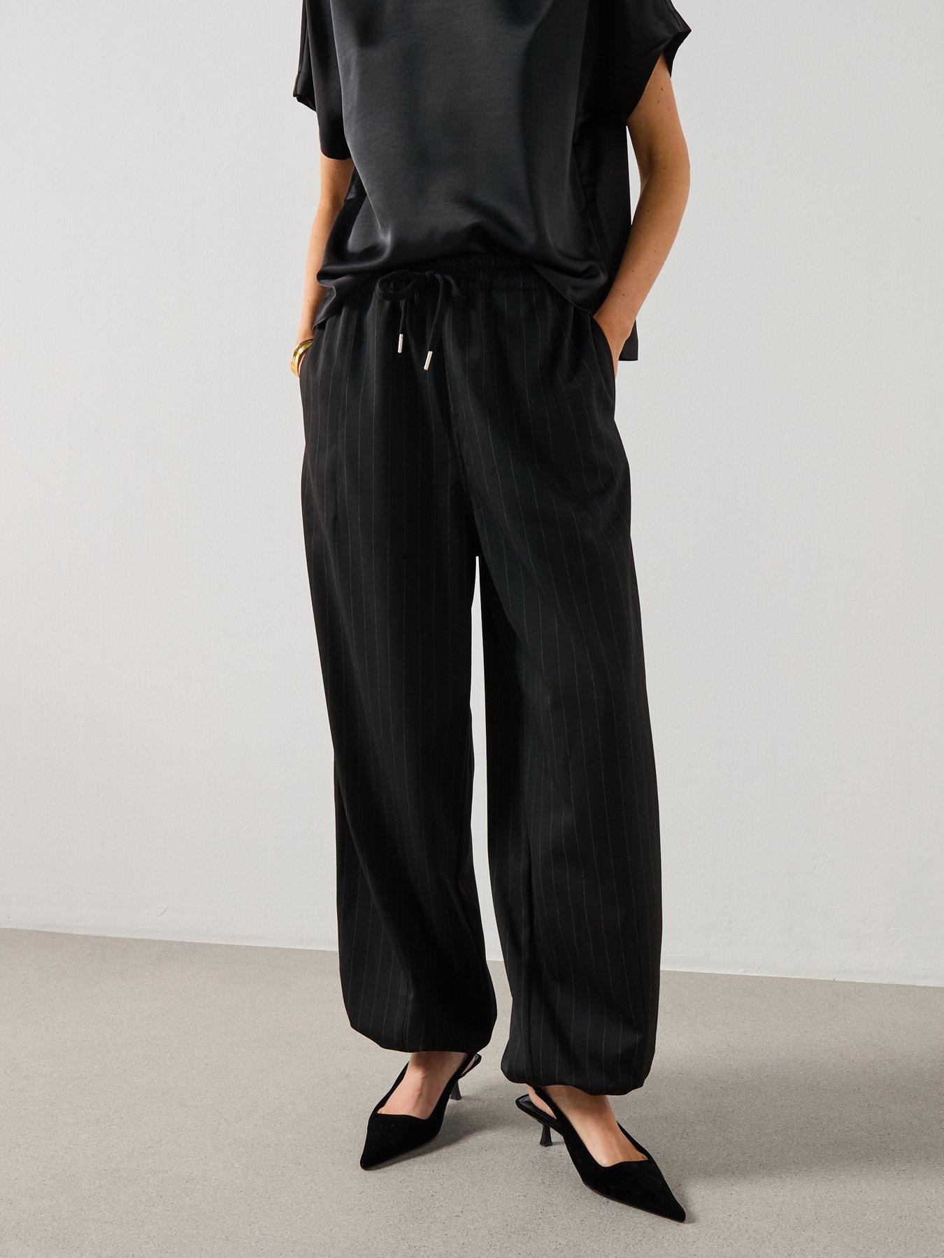Mango Pinstripe Balloon Trousers- Black