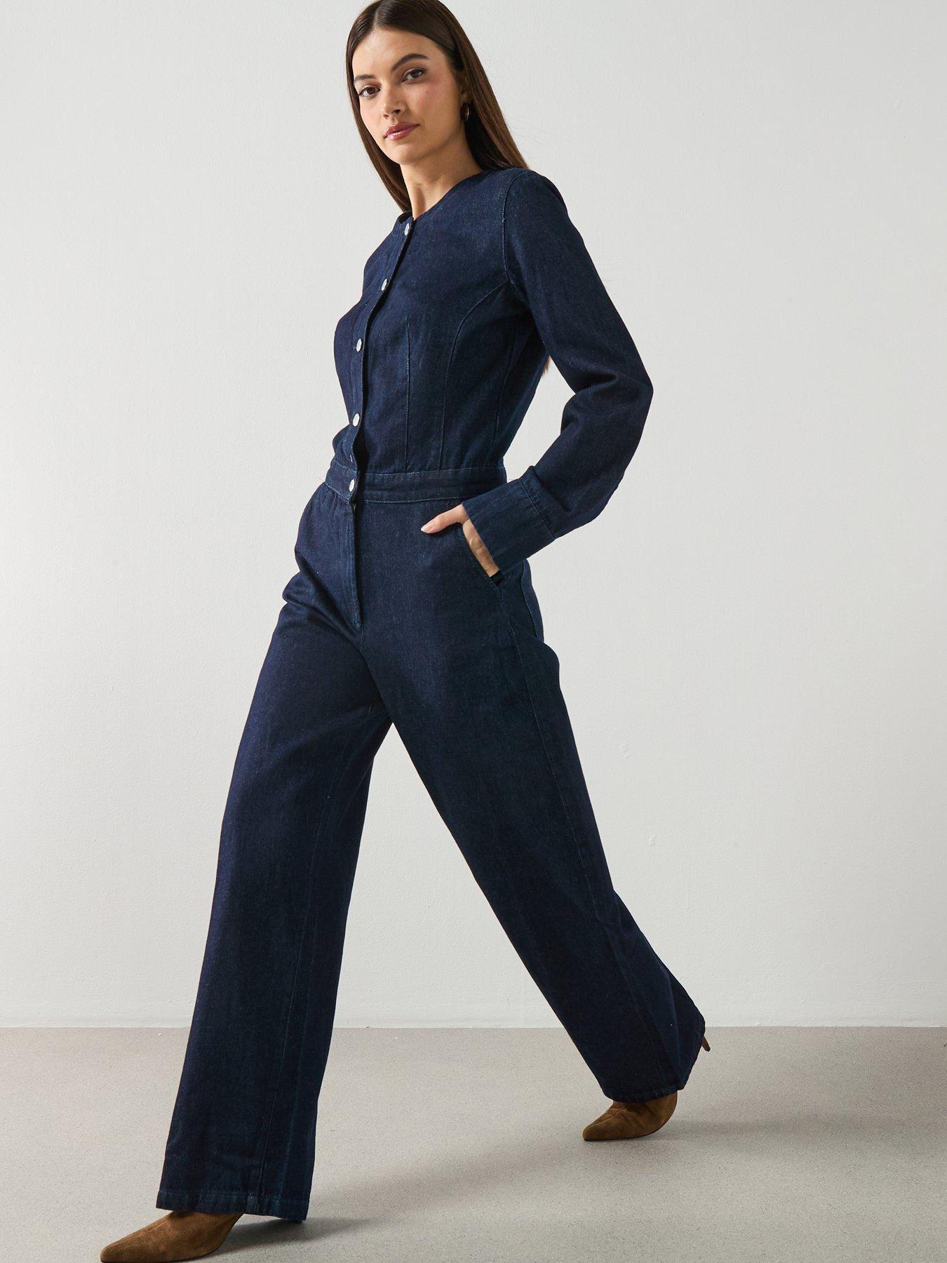 Image 6 of 6 of Mango Buttons Denim Jumpsuit - Dark Denim