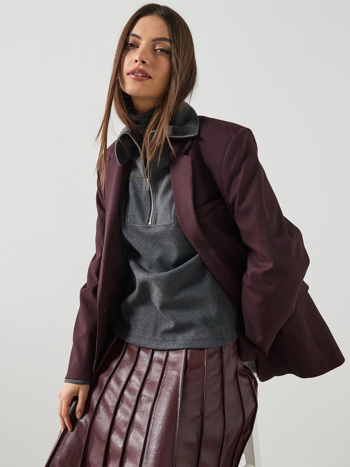 Image 1 of 6 of Mango Straight Suit Jacket With Lapel Pockets - Burgundy