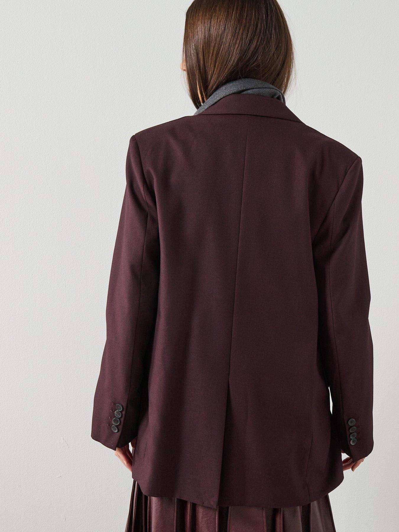 Image 2 of 6 of Mango Straight Suit Jacket With Lapel Pockets - Burgundy