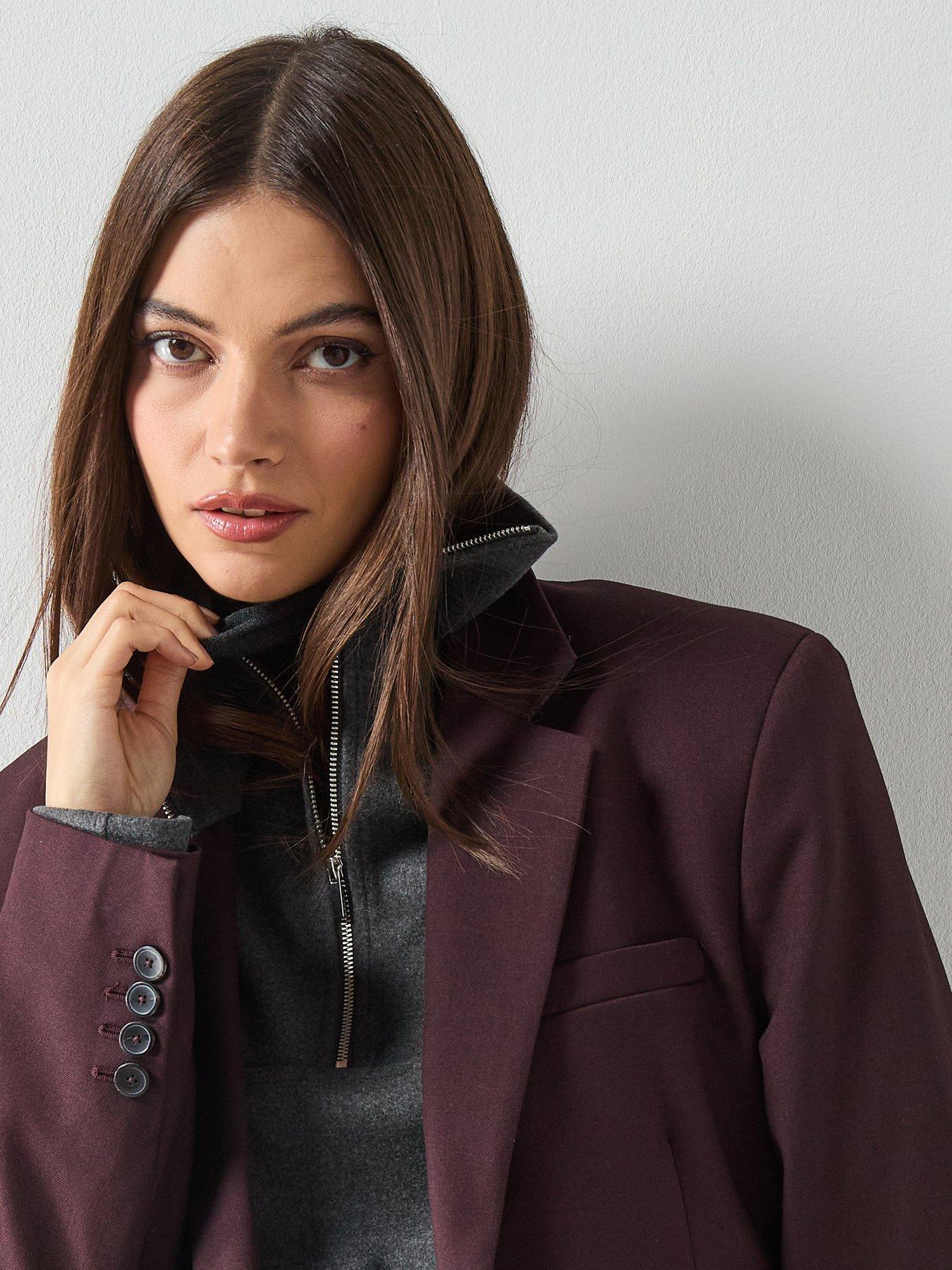 Image 4 of 6 of Mango Straight Suit Jacket With Lapel Pockets - Burgundy