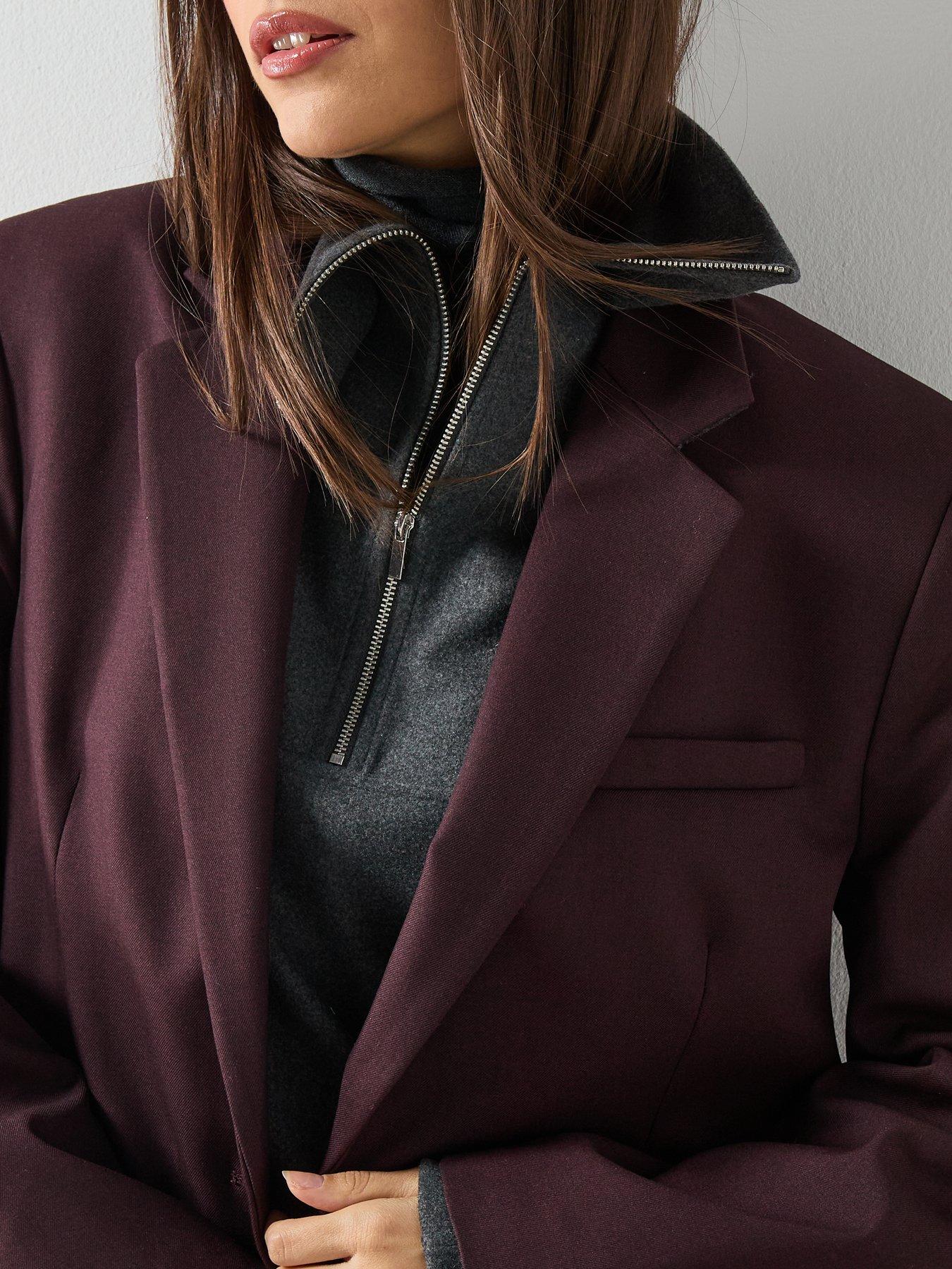 Image 5 of 6 of Mango Straight Suit Jacket With Lapel Pockets - Burgundy