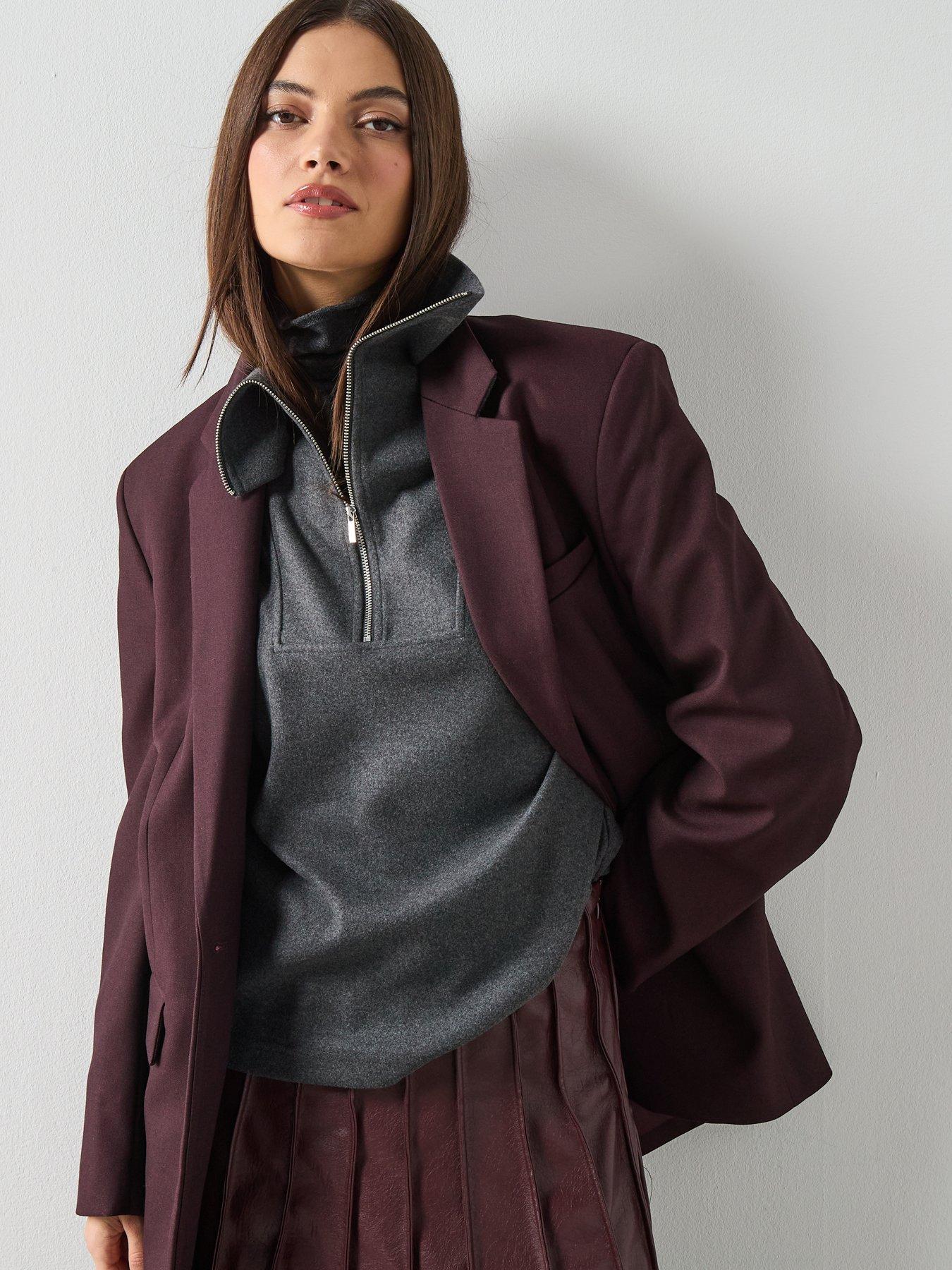 Image 6 of 6 of Mango Straight Suit Jacket With Lapel Pockets - Burgundy