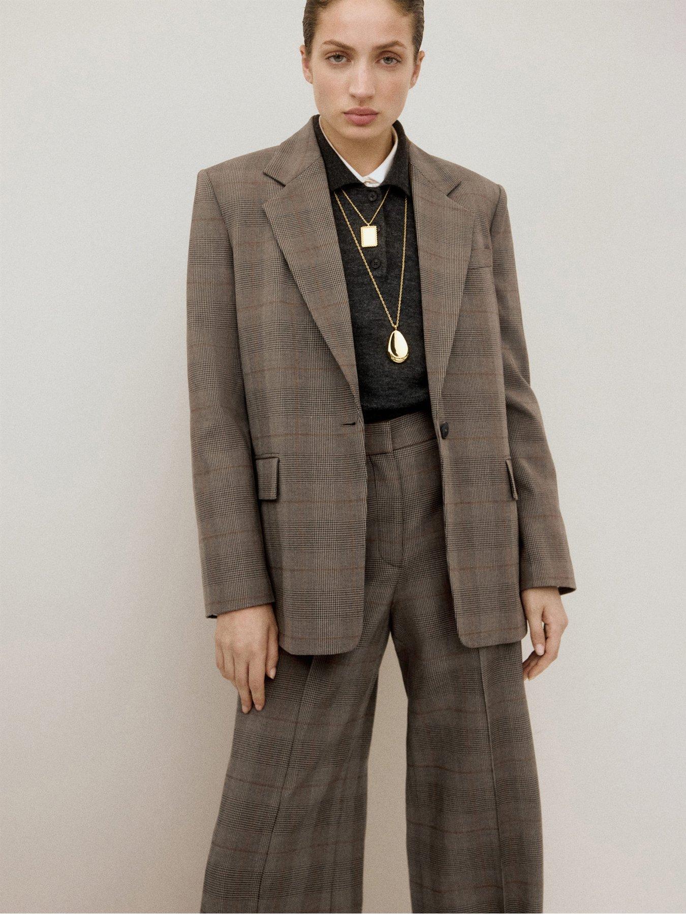 Image 1 of 5 of Mango Wool-blend Check Trousers - Brown