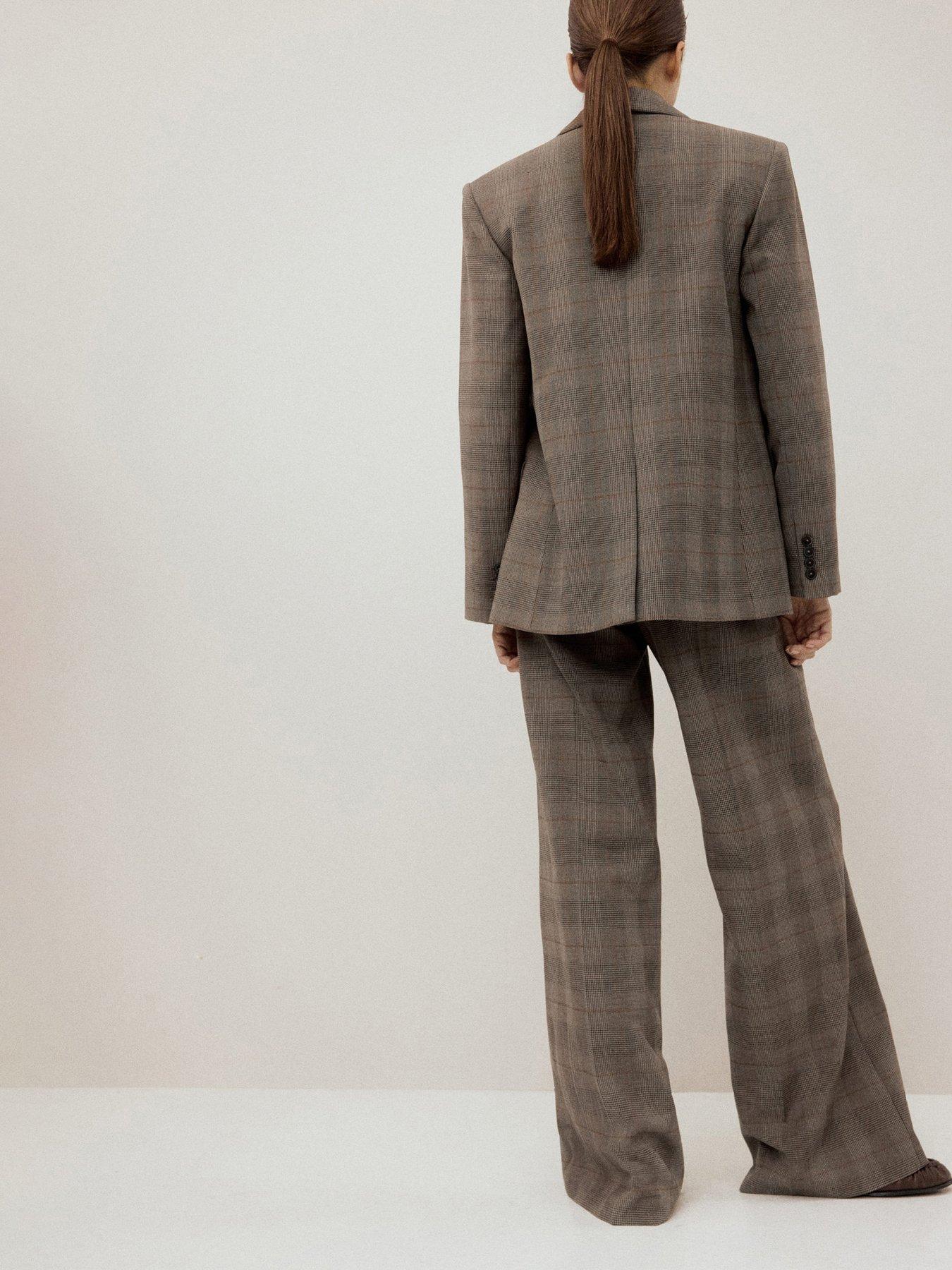 Image 2 of 5 of Mango Wool-blend Check Trousers - Brown