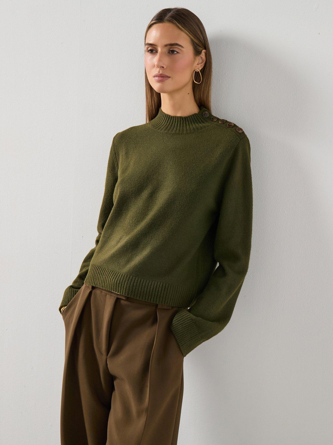 Mango High Neck Jumper With Button Detail - Green | Very