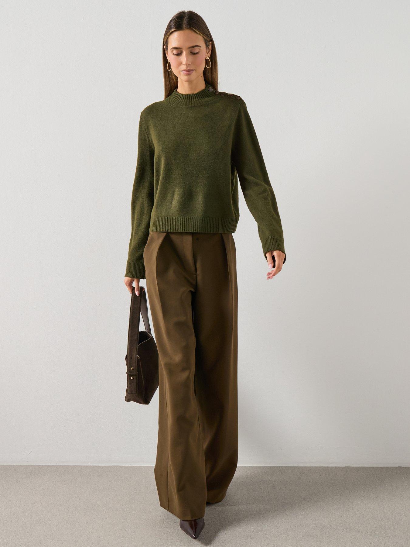 Mango High Neck Jumper With Button Detail - Green | Very