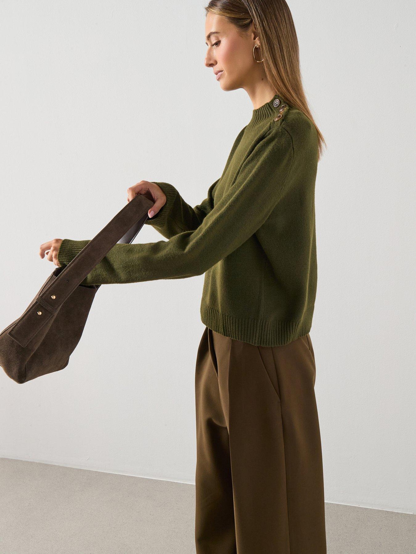 Mango High Neck Jumper With Button Detail - Green | Very