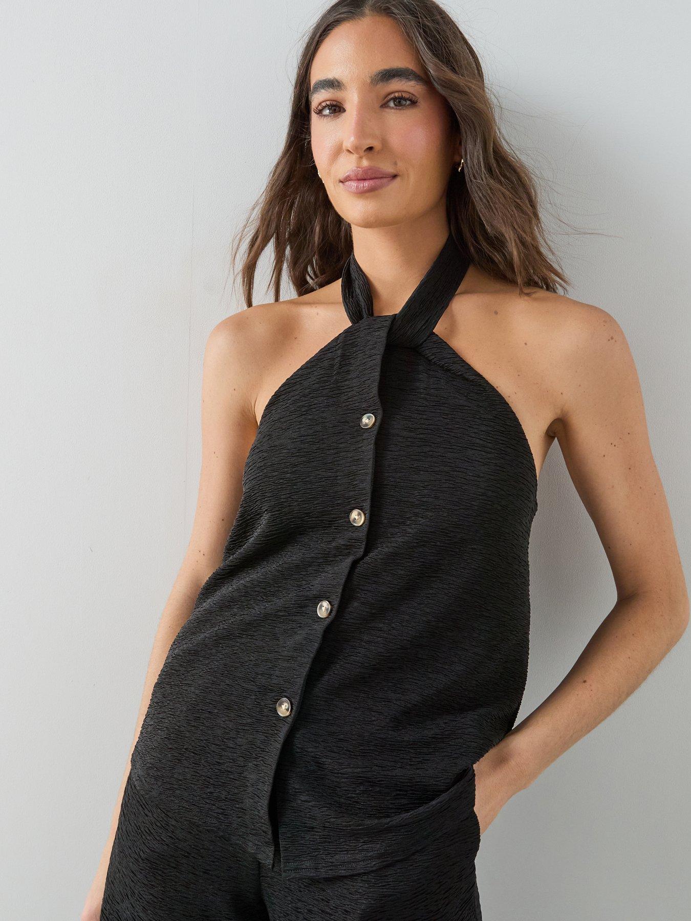 Image 1 of 7 of The Very Collection Textured Stretch Halter Top - Black