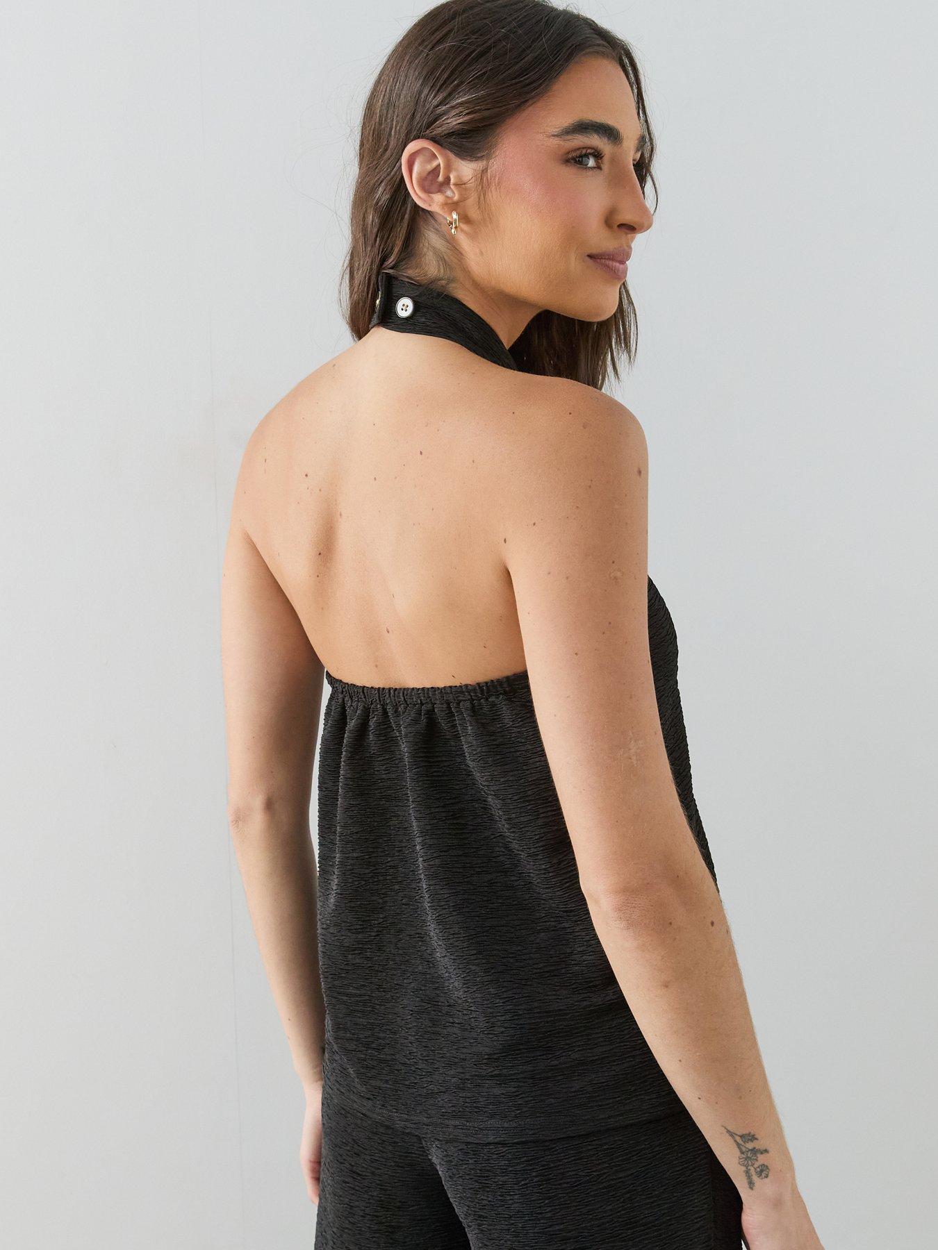 Image 2 of 7 of The Very Collection Textured Stretch Halter Top - Black