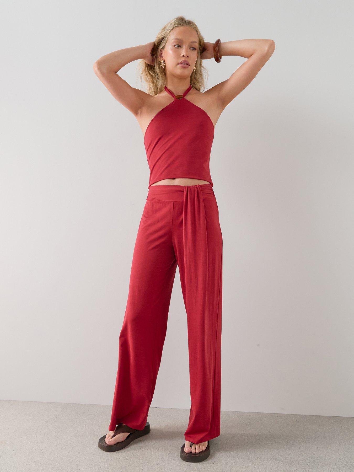 The Very Collection Knot Waist Wide Leg Trouser Co-Ord - Red