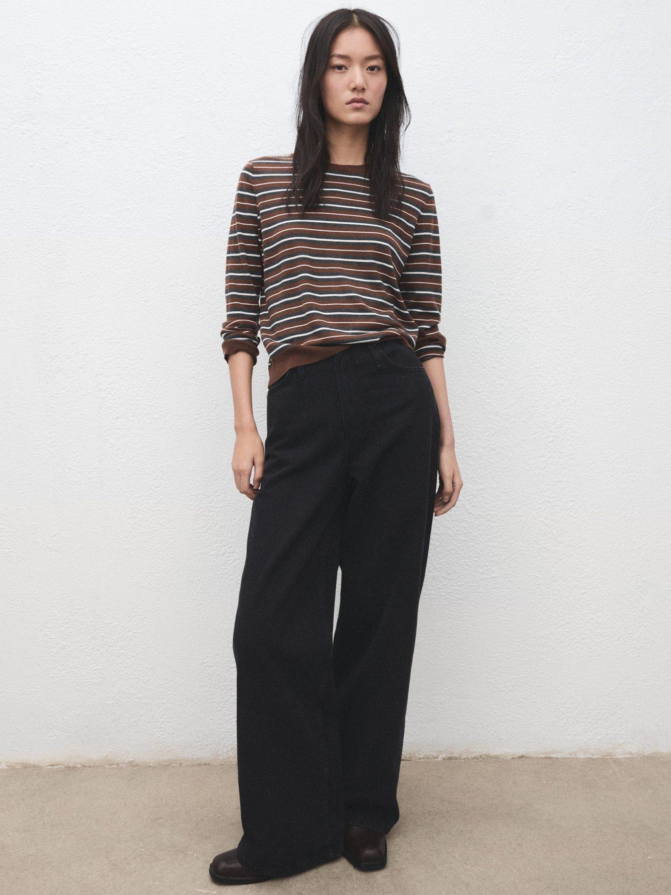 Mango: Knit Striped Sweater - Brown