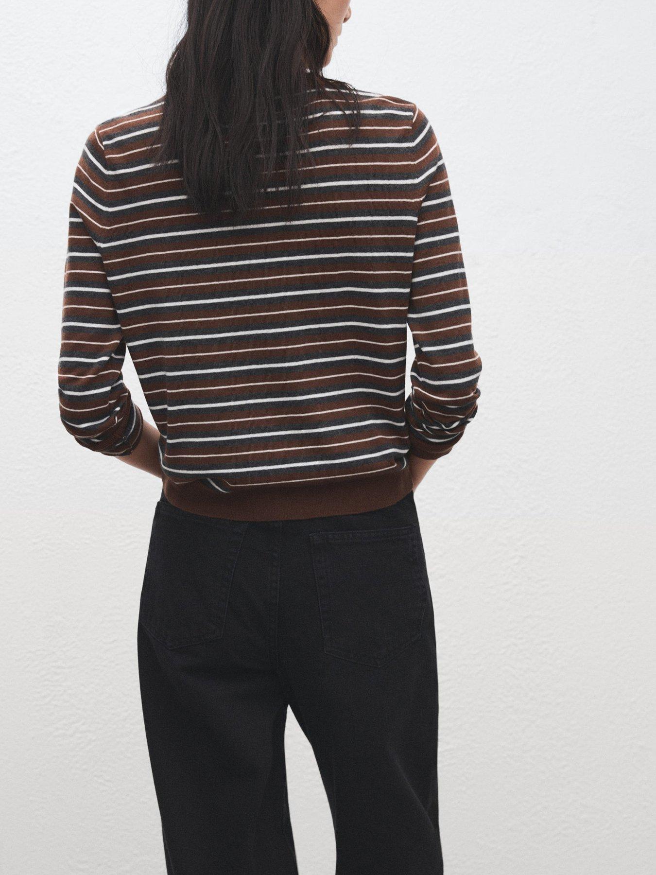 Image 2 of 6 of Mango Knit Striped Sweater - Brown