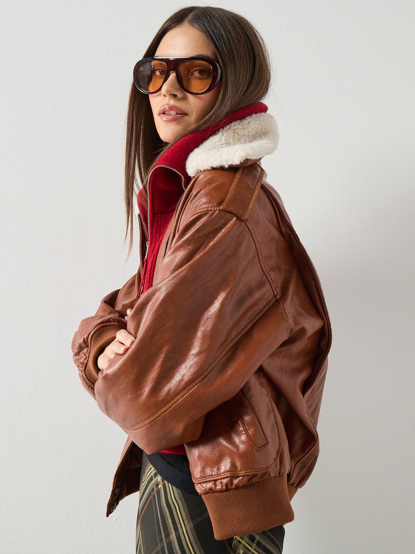 Image 6 of 6 of Mango Fleece Collar Jacket - Brown
