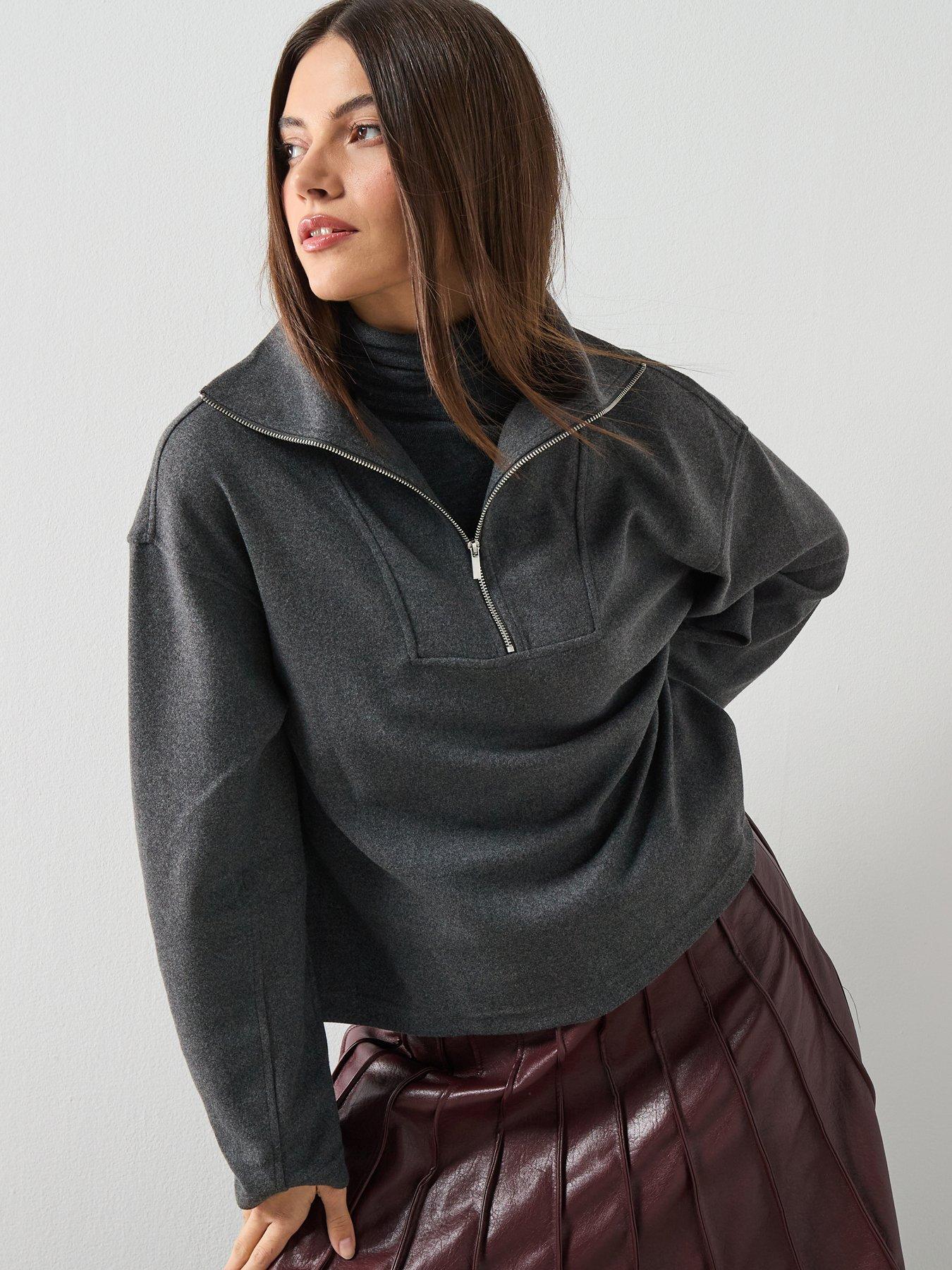 Image 1 of 6 of Mango Turtleneck Sweatshirt With Zip - Grey