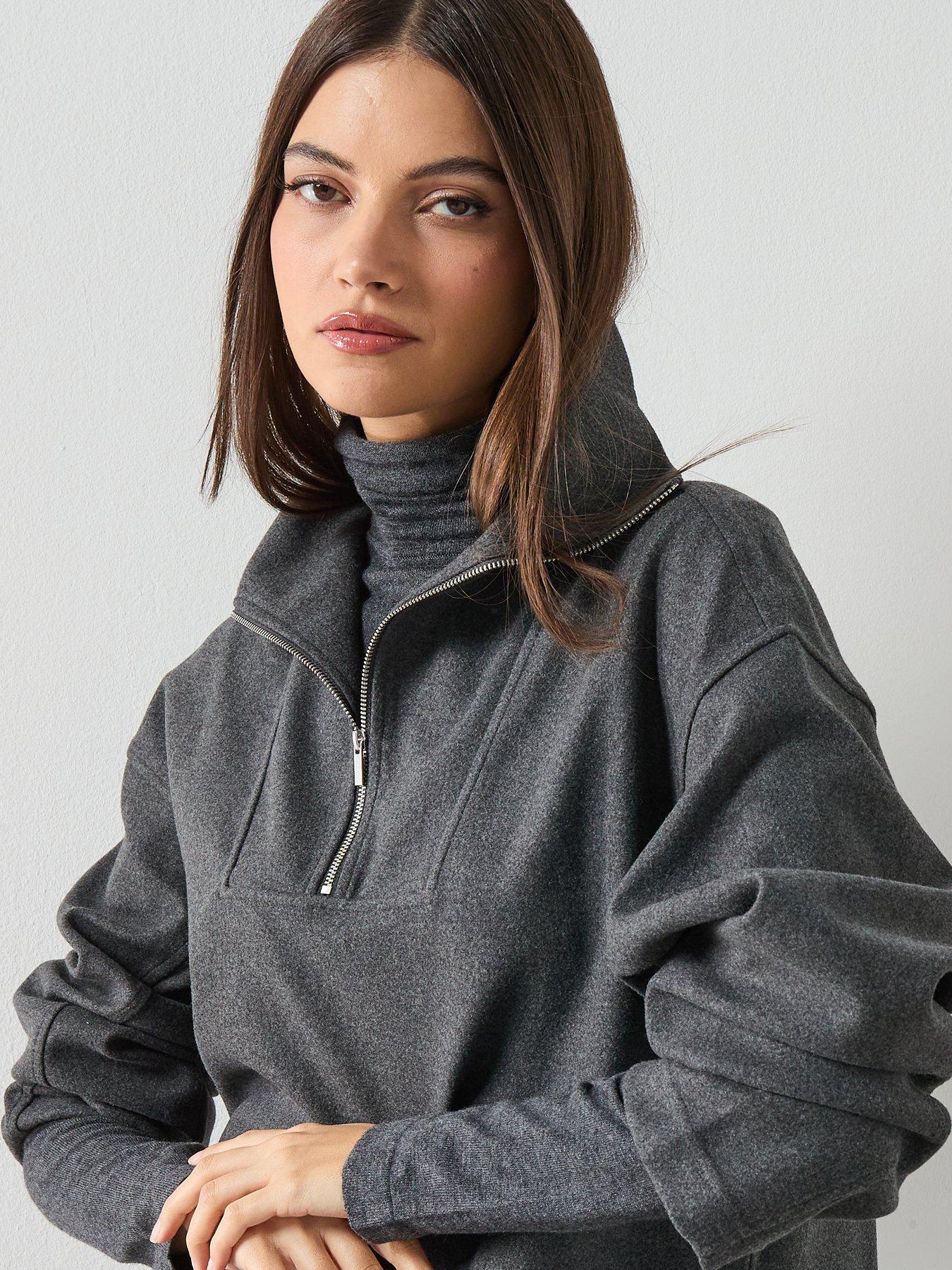 Image 4 of 6 of Mango Turtleneck Sweatshirt With Zip - Grey