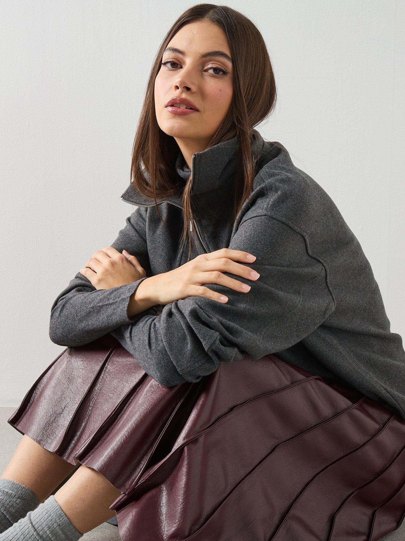 Image 6 of 6 of Mango Turtleneck Sweatshirt With Zip - Grey