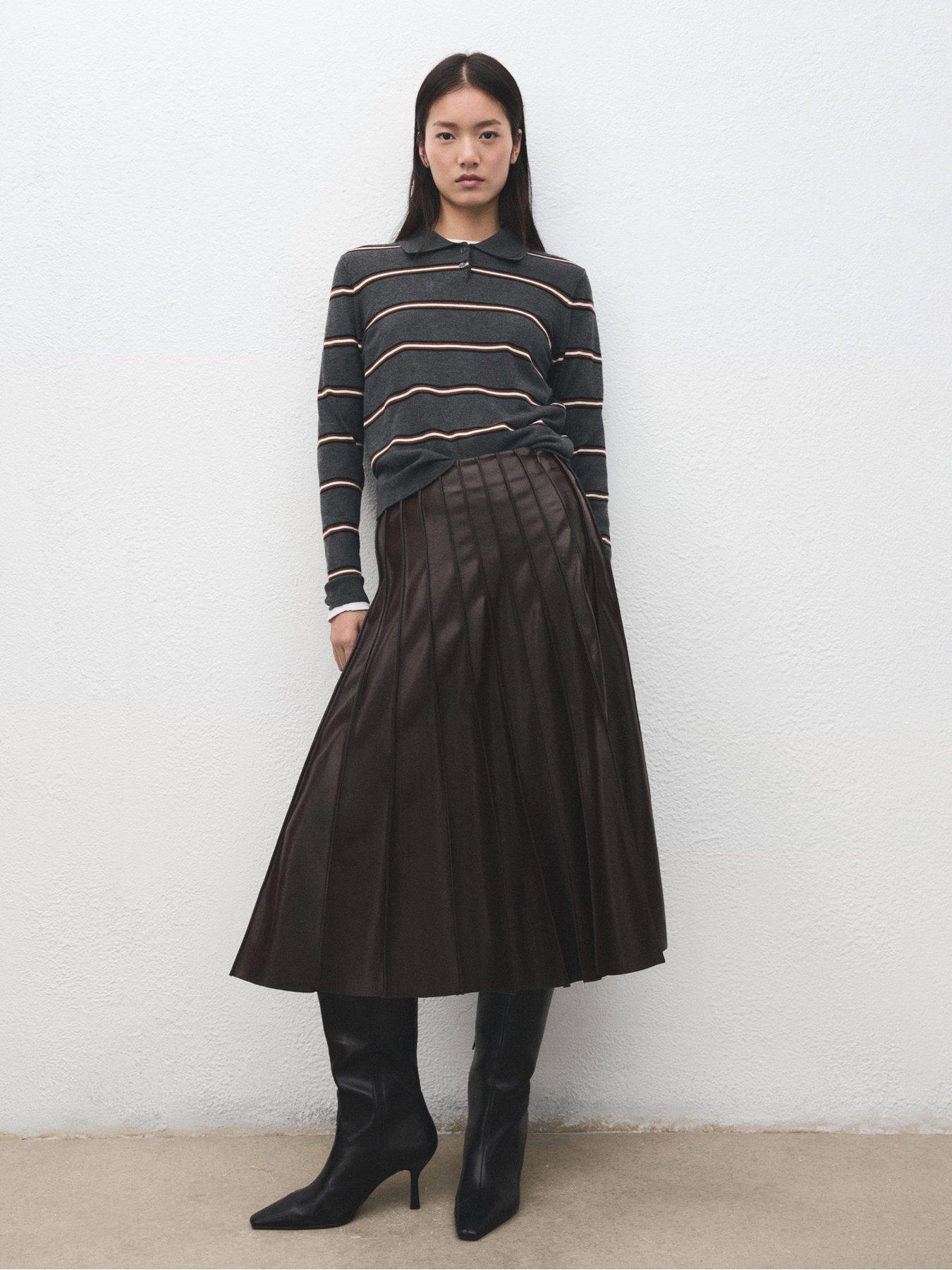 Mango Striped Polo-neck Sweater - Grey