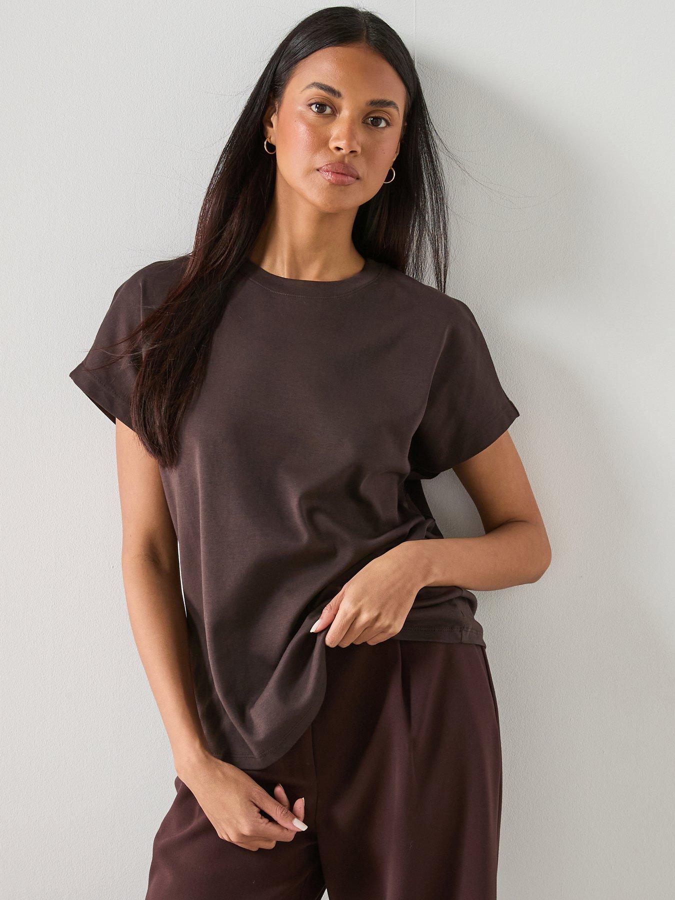 Mango Short Sleeved Cotton T-Shirt - Brown
