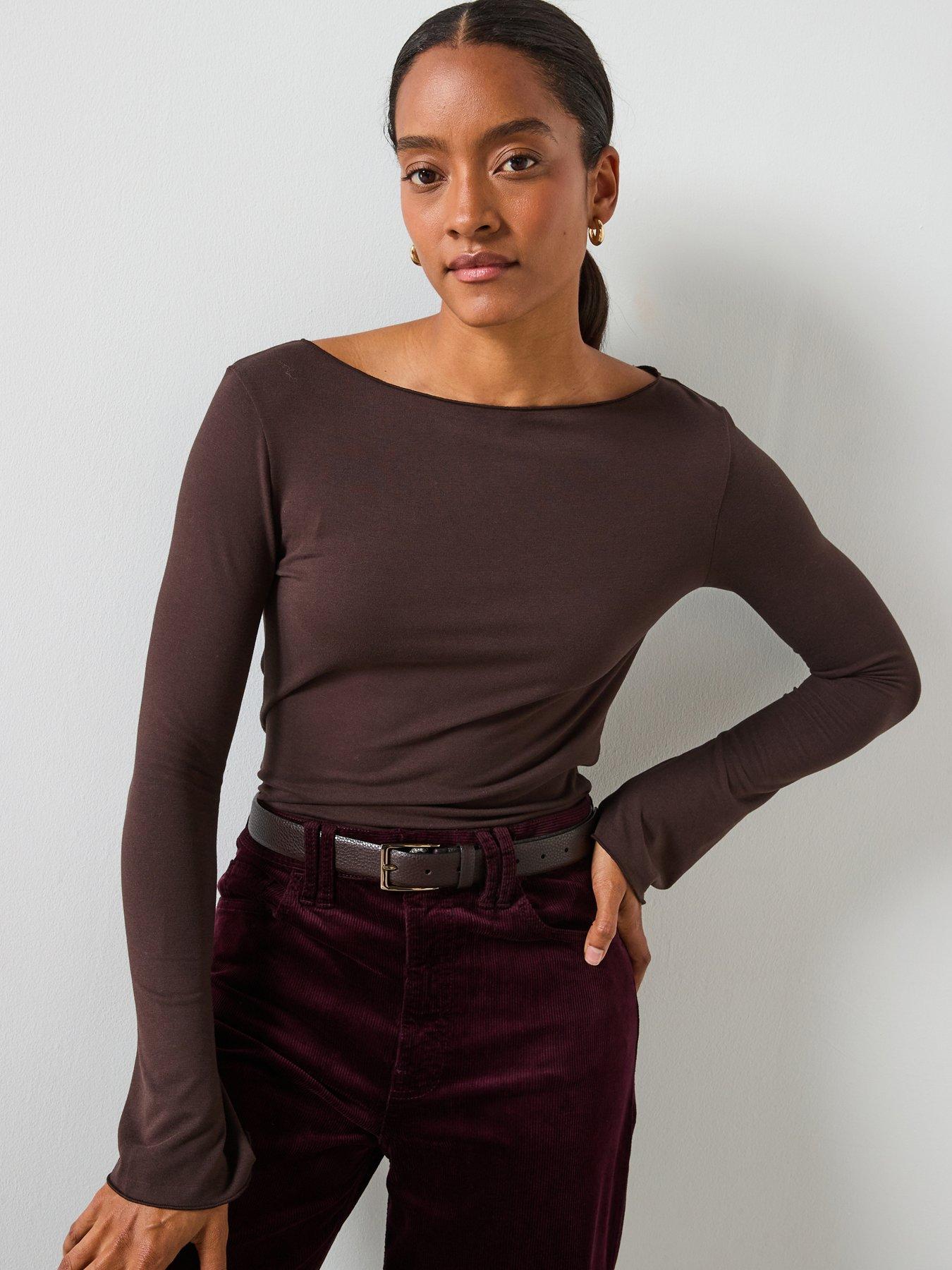 Mango Boat Neck T-shirt - Brown | Very