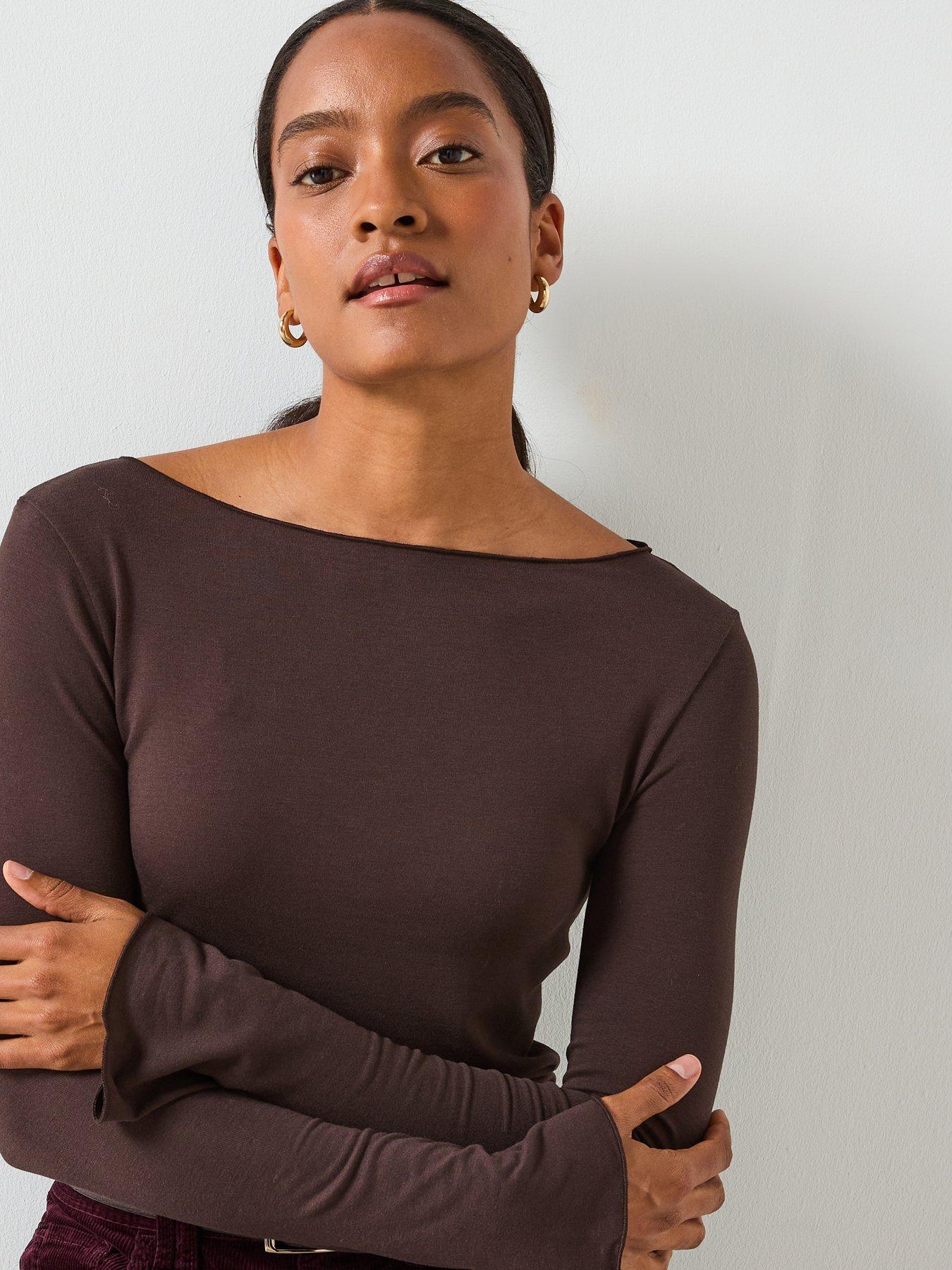 Mango Boat Neck T-shirt - Brown | Very