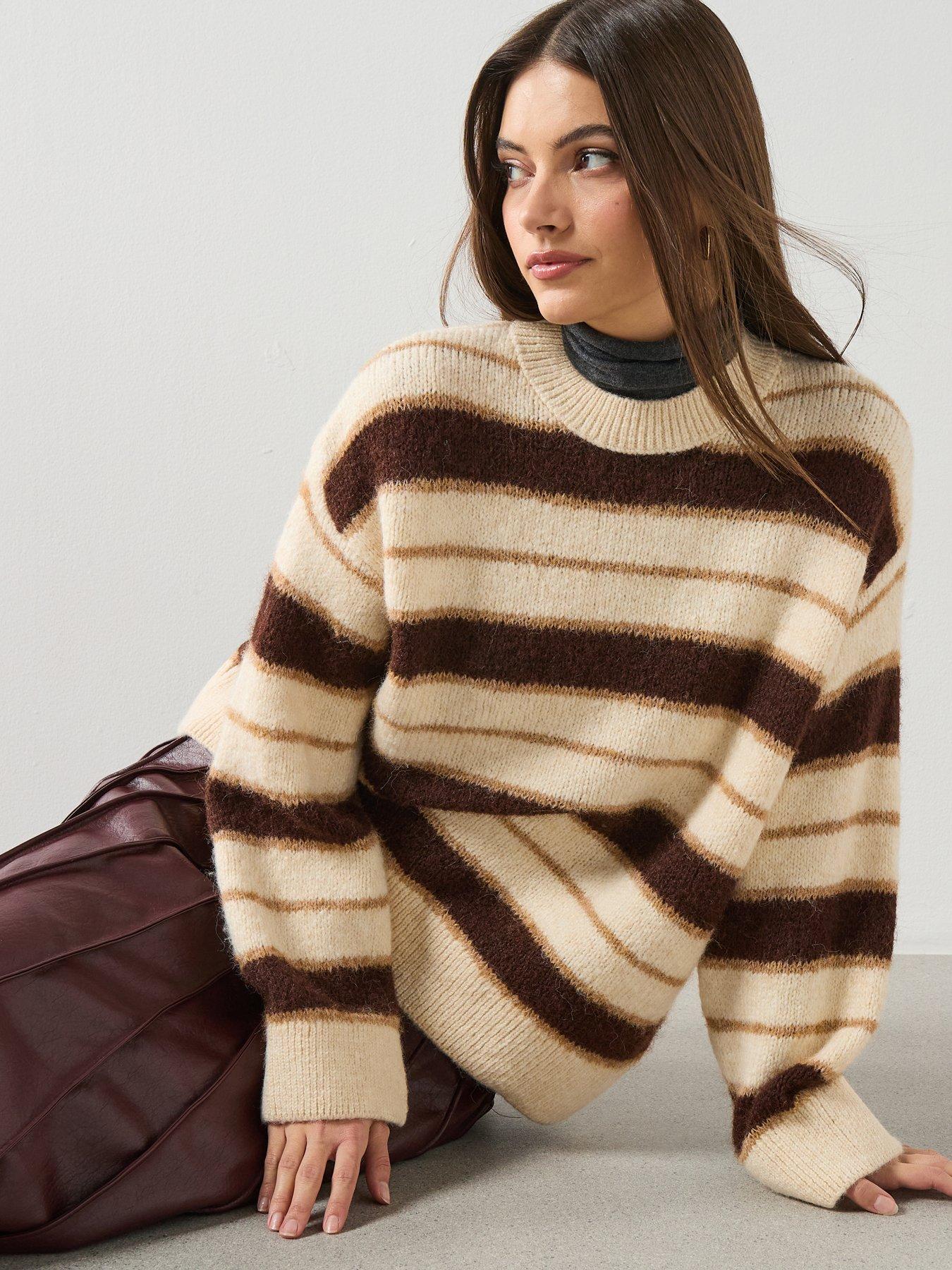 Mango Knit Striped Sweater - Ecru