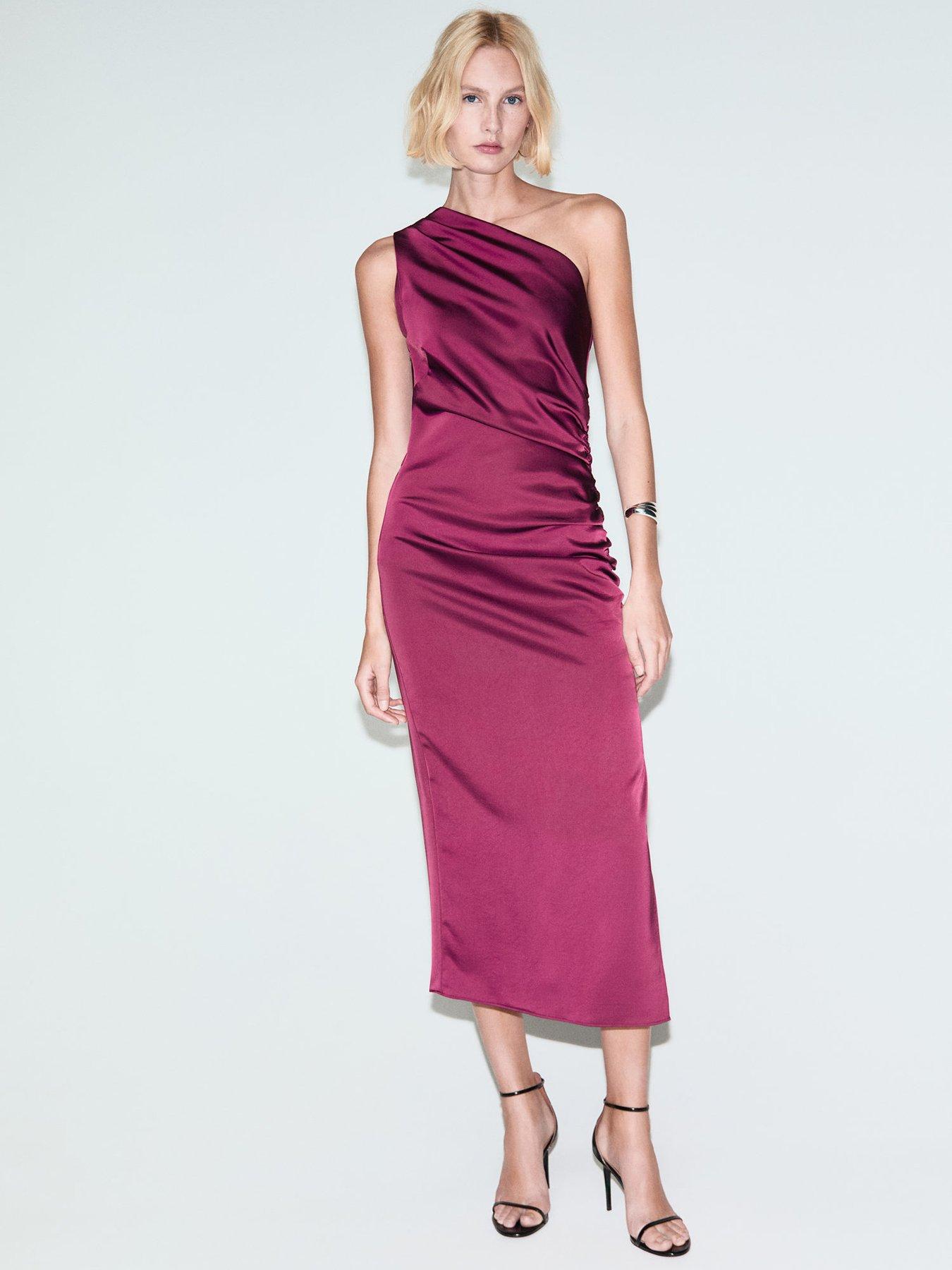 Mango Asymmetrical Satin Dress - Pink | Very
