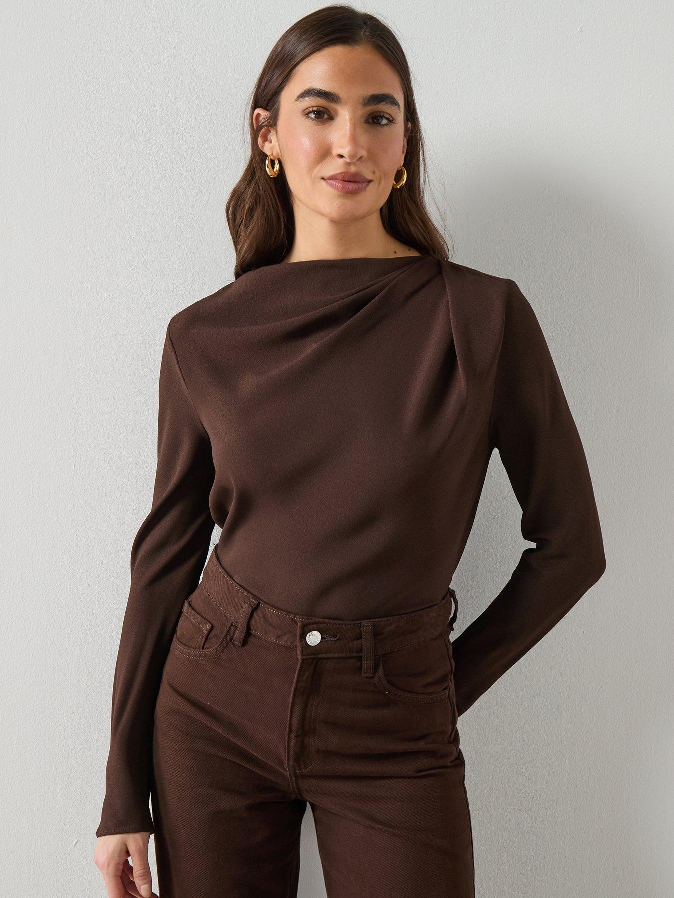 Mango Draped Boat-neck Blouse - Brown