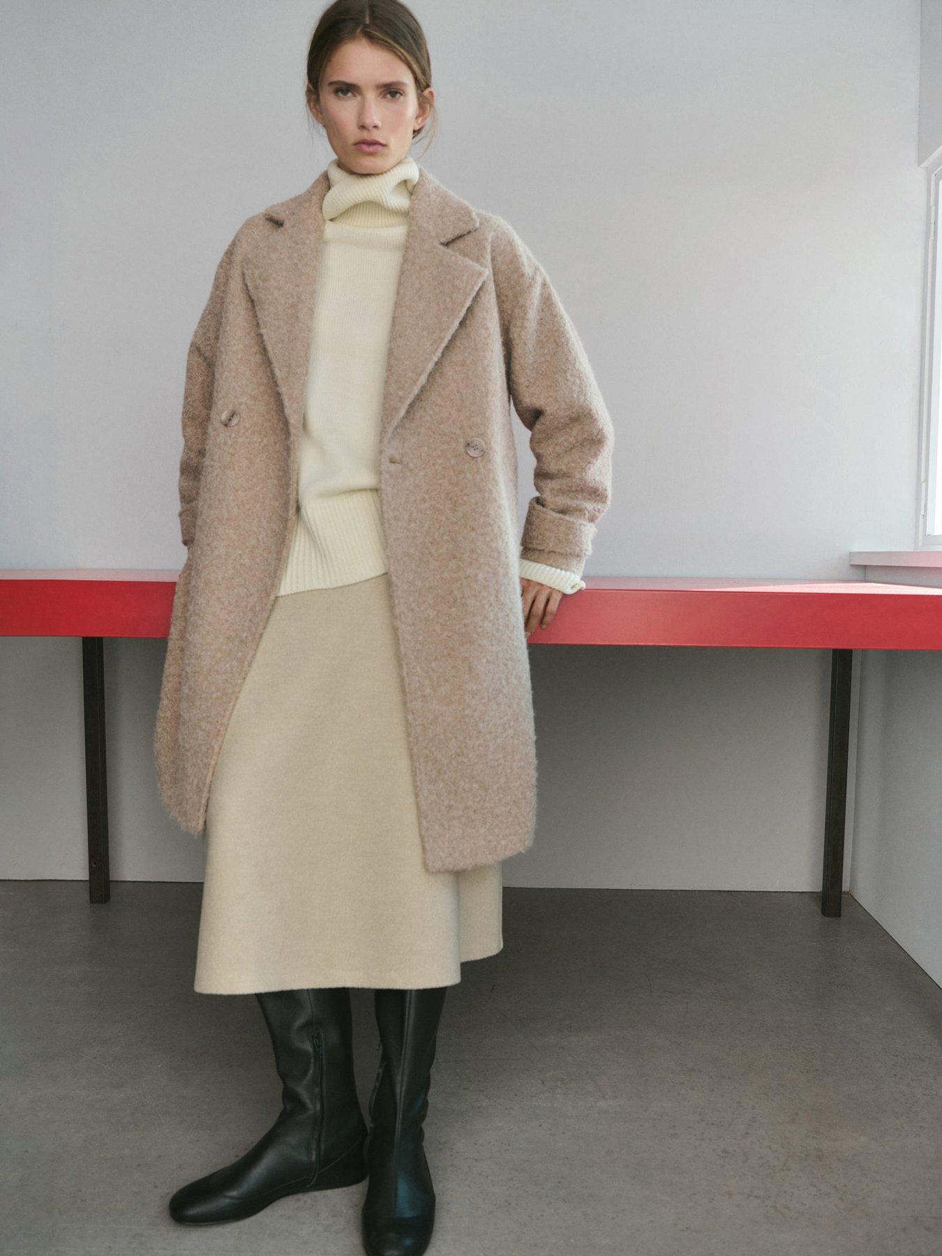 Mango Finsti Boucle Coat - Beige